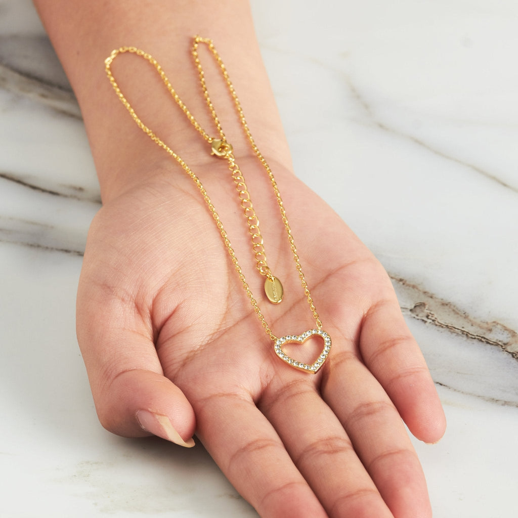 18k Gold Plated Open Heart Necklace Created with Zircondia® Crystals