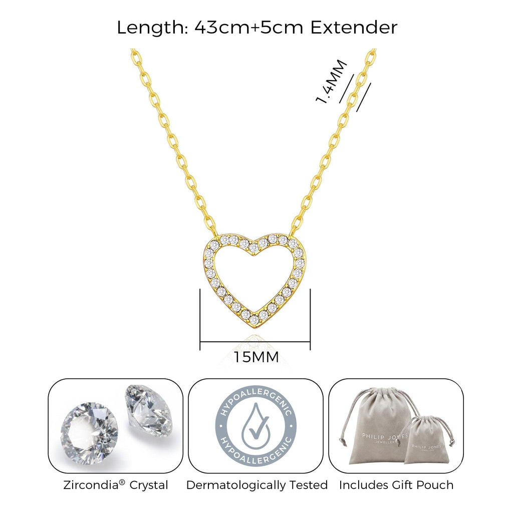 18k Gold Plated Open Heart Necklace Created with Zircondia® Crystals