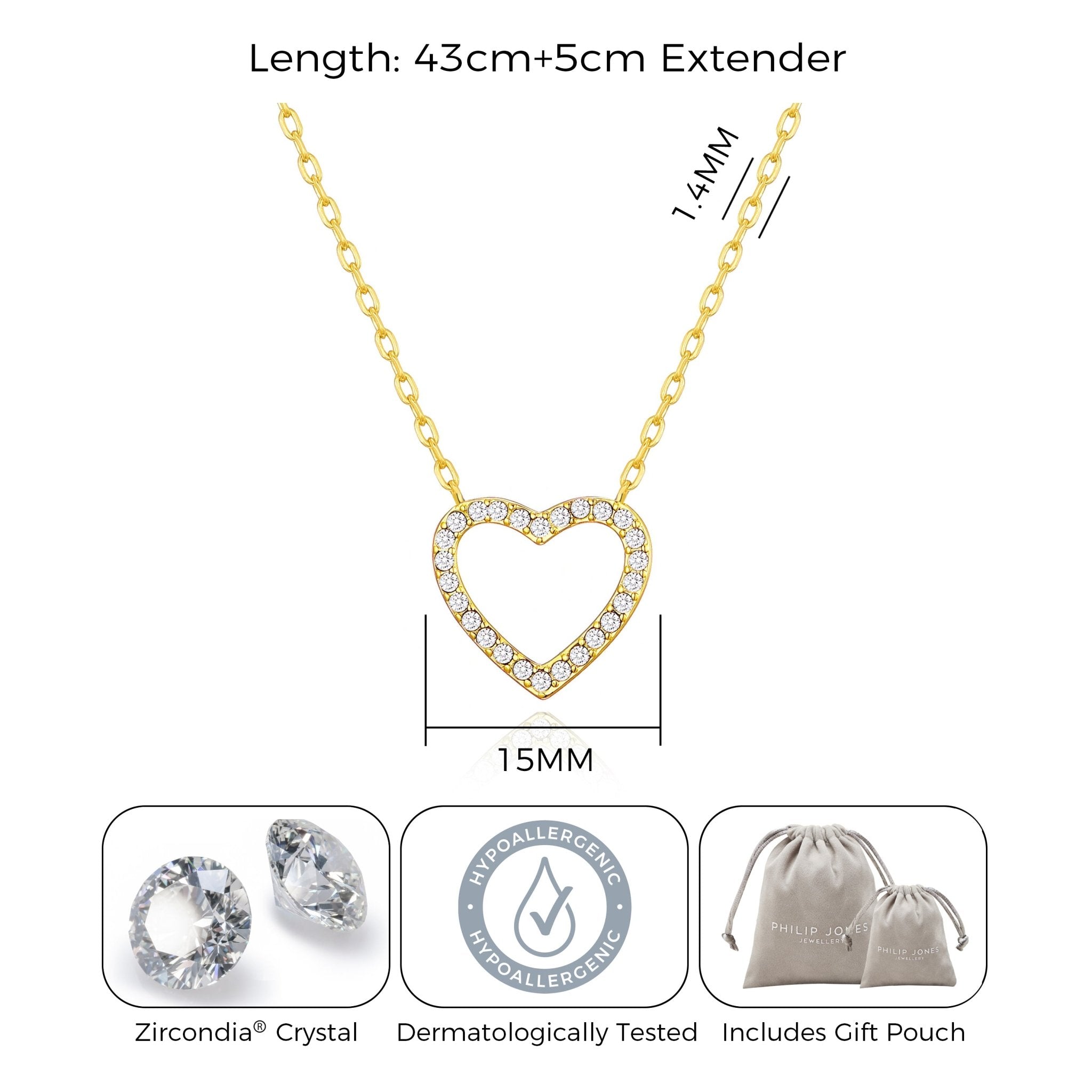 18k Gold Plated Open Heart Necklace Created with Zircondia® Crystals