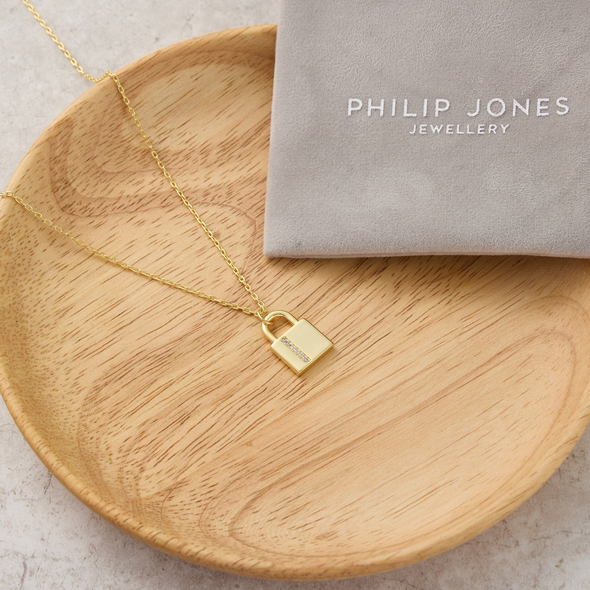 18k Gold Plated Padlock Necklace Created with Zircondia® Crystals