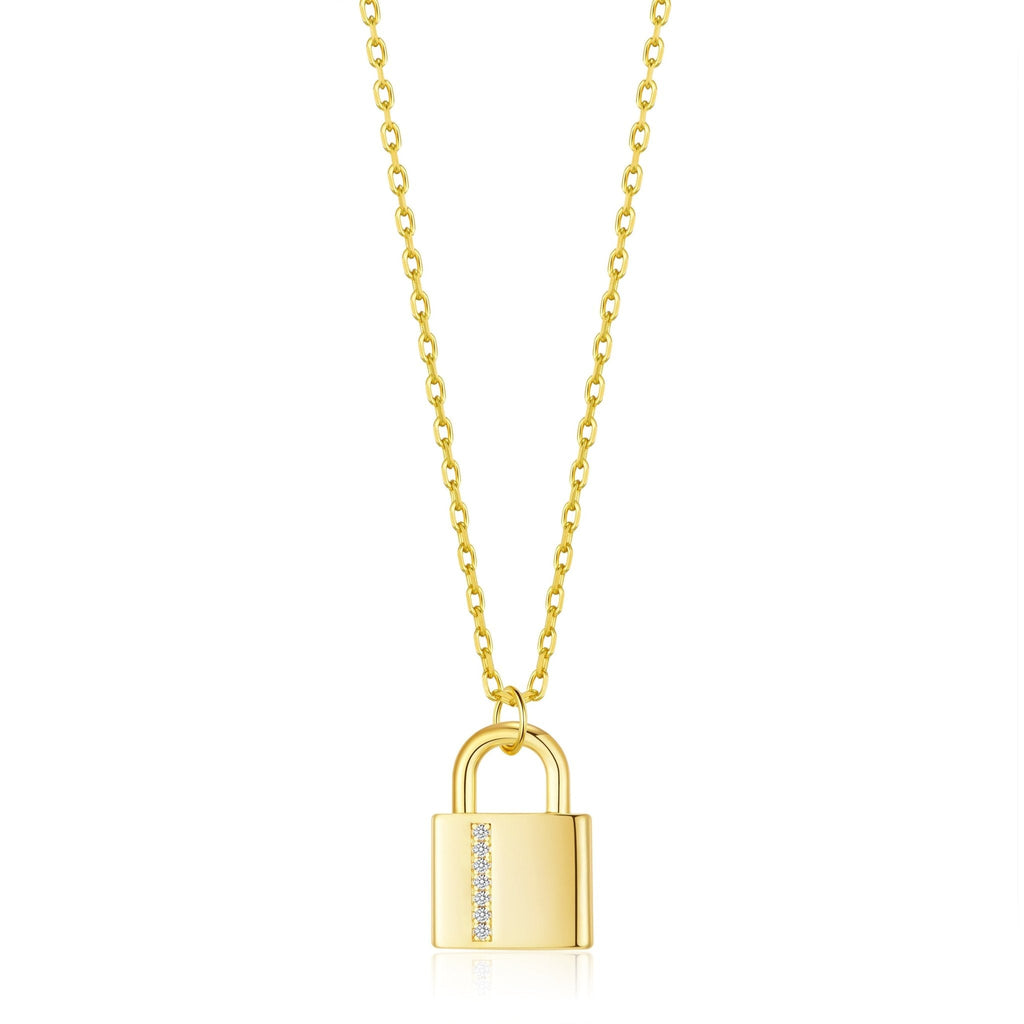 18k Gold Plated Padlock Necklace Created with Zircondia® Crystals