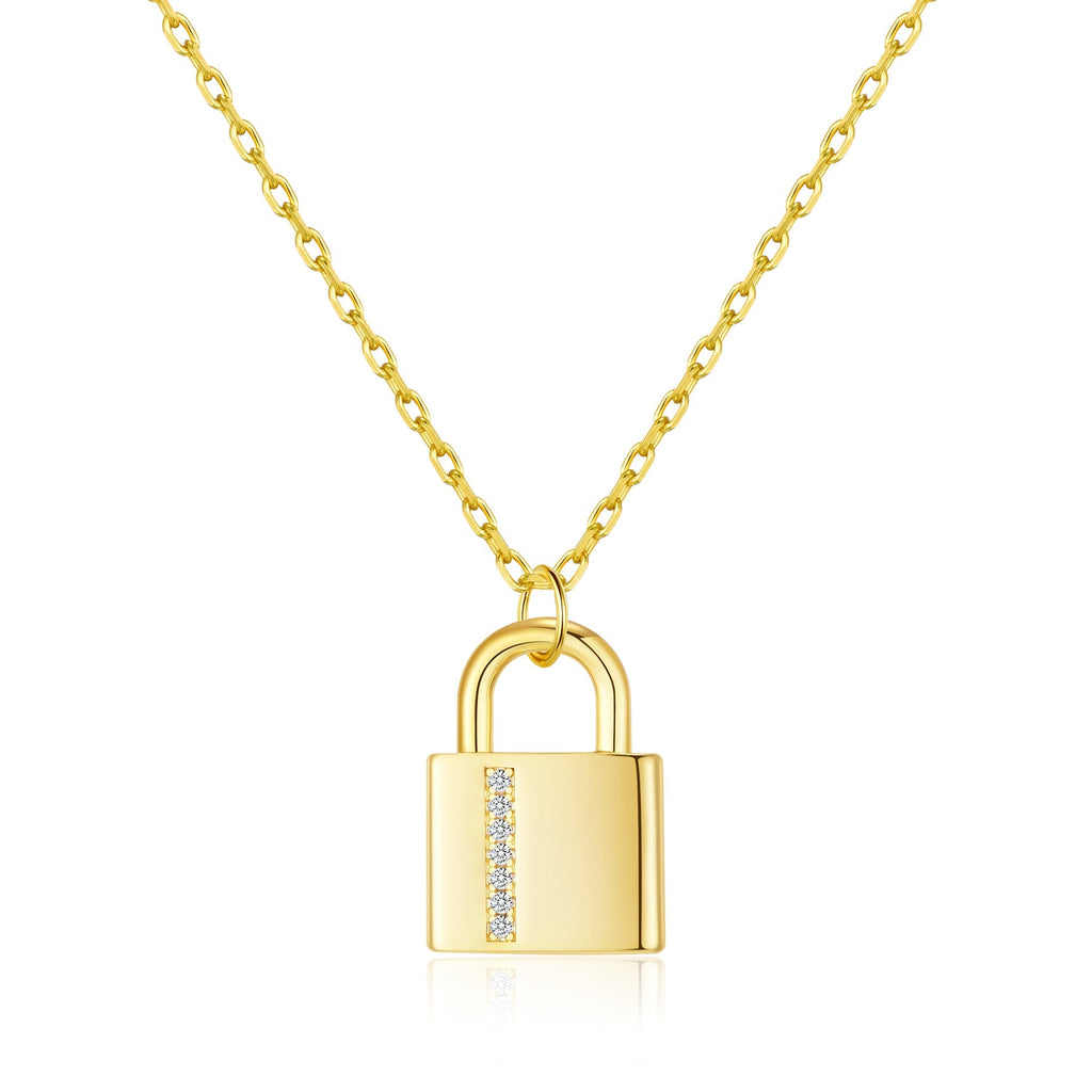 18k Gold Plated Padlock Necklace Created with Zircondia® Crystals