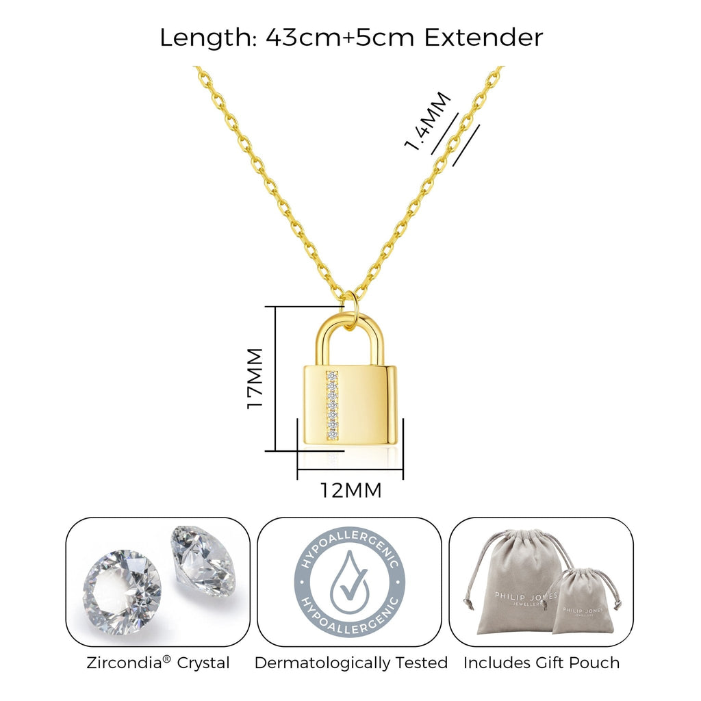 18k Gold Plated Padlock Necklace Created with Zircondia® Crystals