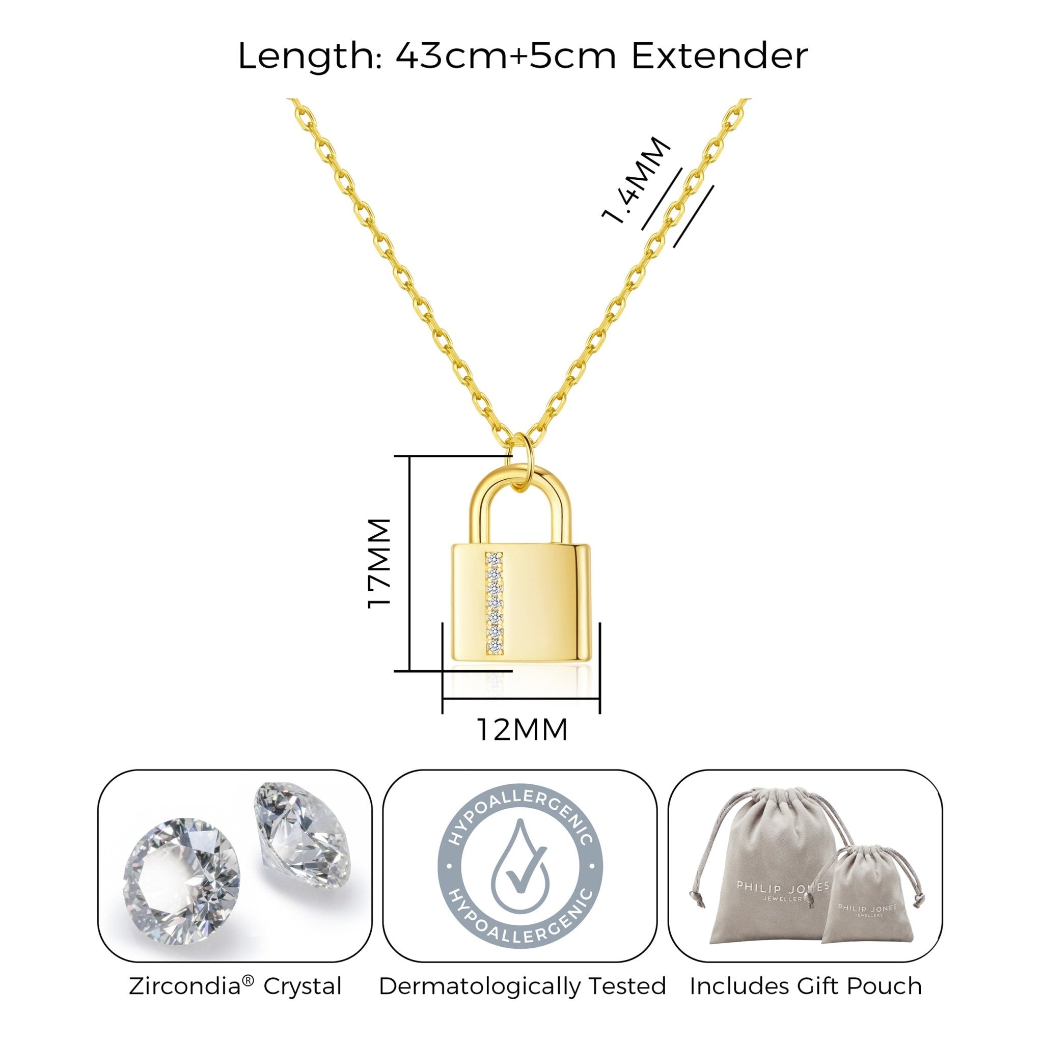 18k Gold Plated Padlock Necklace Created with Zircondia® Crystals