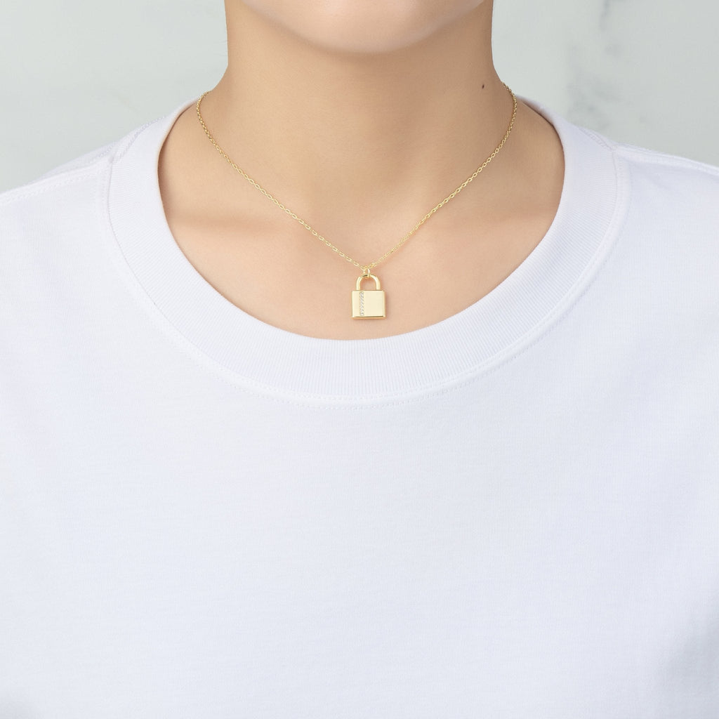 18k Gold Plated Padlock Necklace Created with Zircondia® Crystals