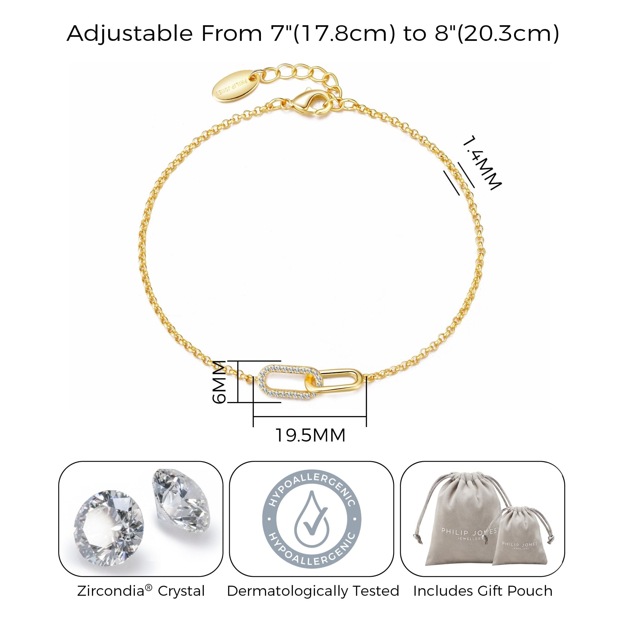 18k Gold Plated Paperclip Link Bracelet Created with Zircondia® Crystals