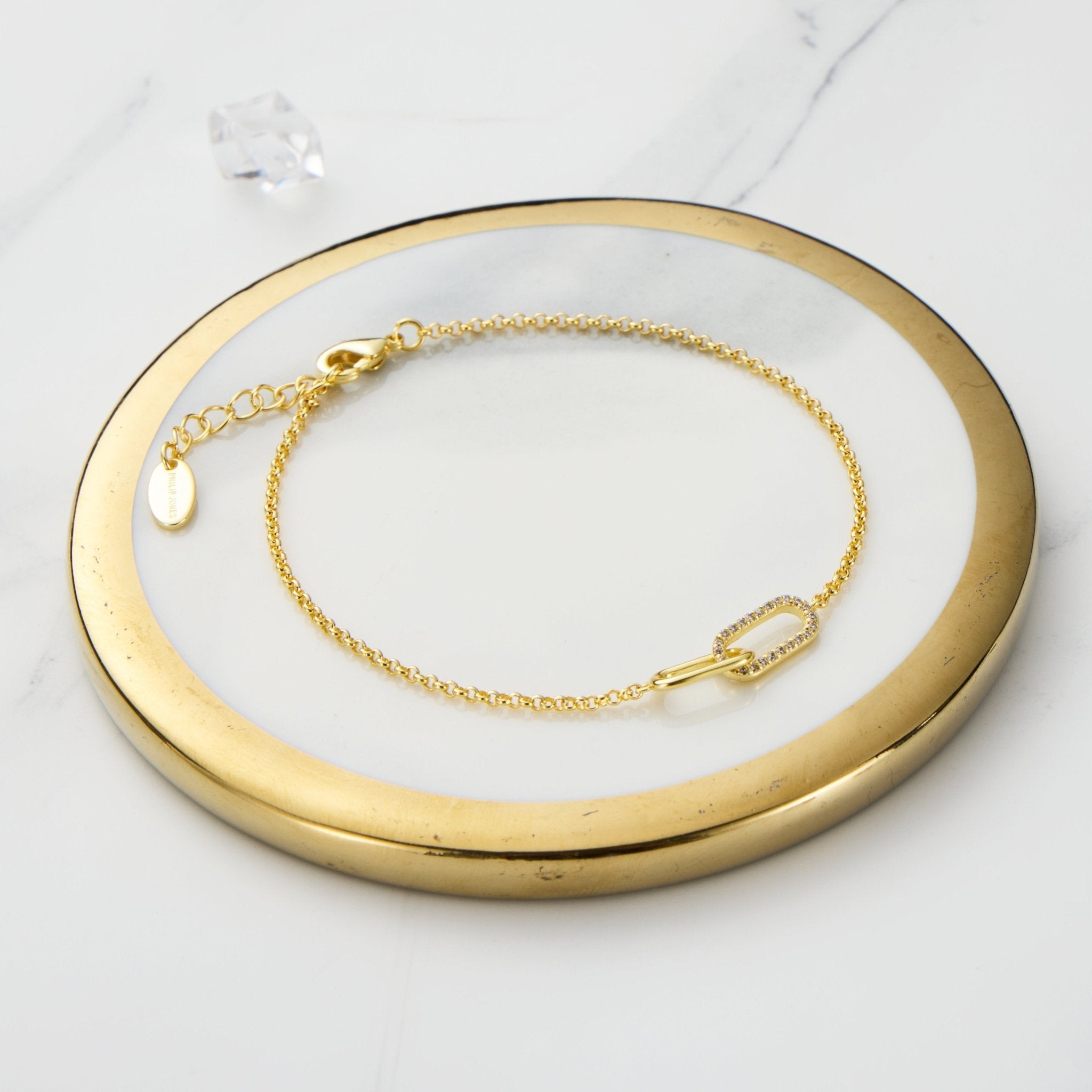 18k Gold Plated Paperclip Link Bracelet Created with Zircondia® Crystals