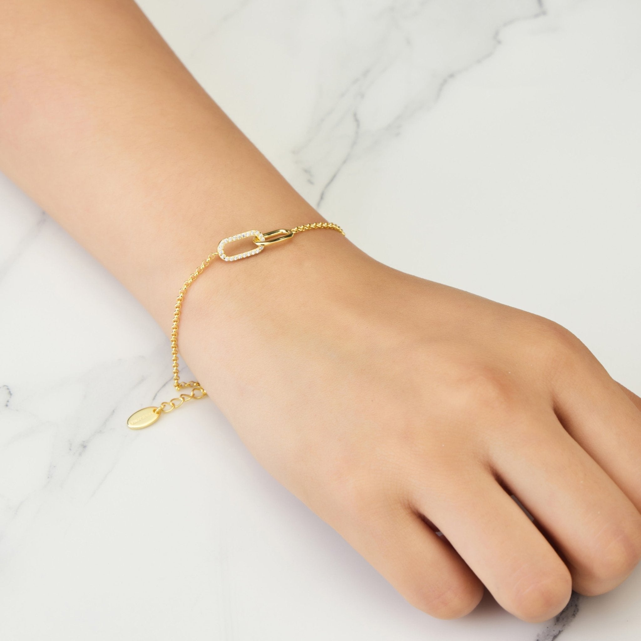 18k Gold Plated Paperclip Link Bracelet Created with Zircondia® Crystals