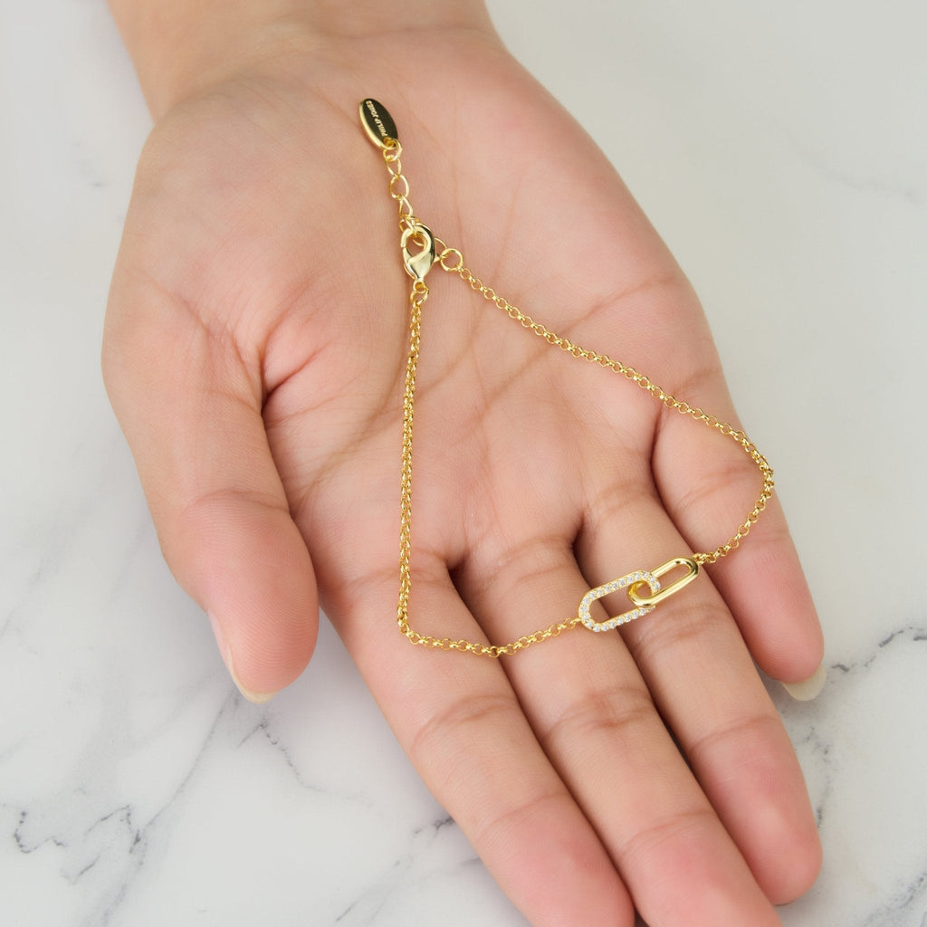 18k Gold Plated Paperclip Link Bracelet Created with Zircondia® Crystals