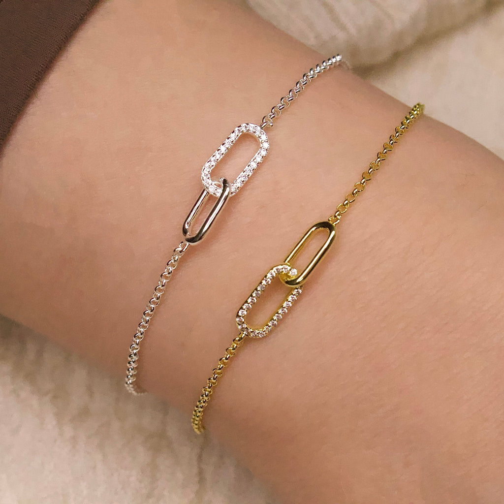 18k Gold Plated Paperclip Link Bracelet Created with Zircondia® Crystals