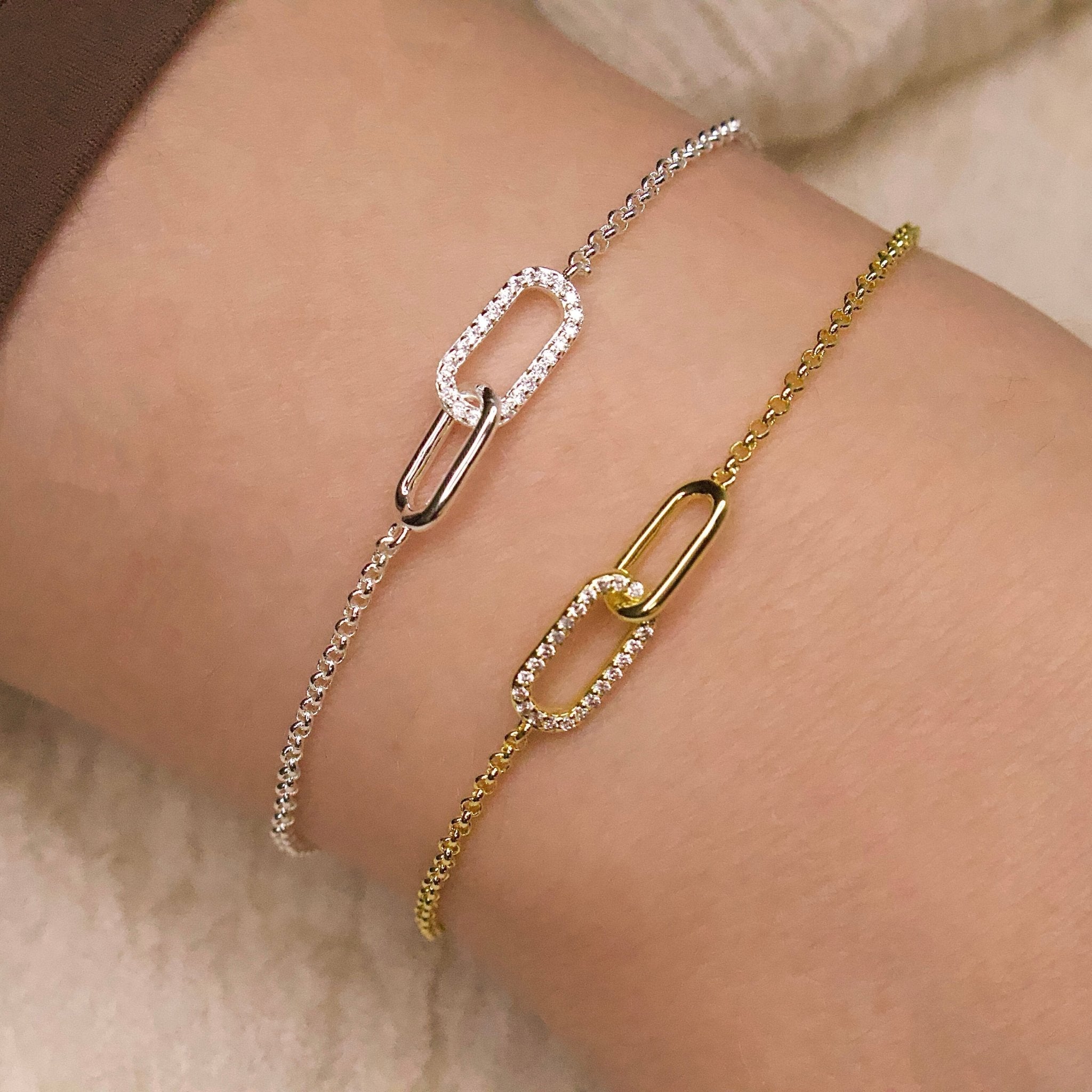 18k Gold Plated Paperclip Link Bracelet Created with Zircondia® Crystals