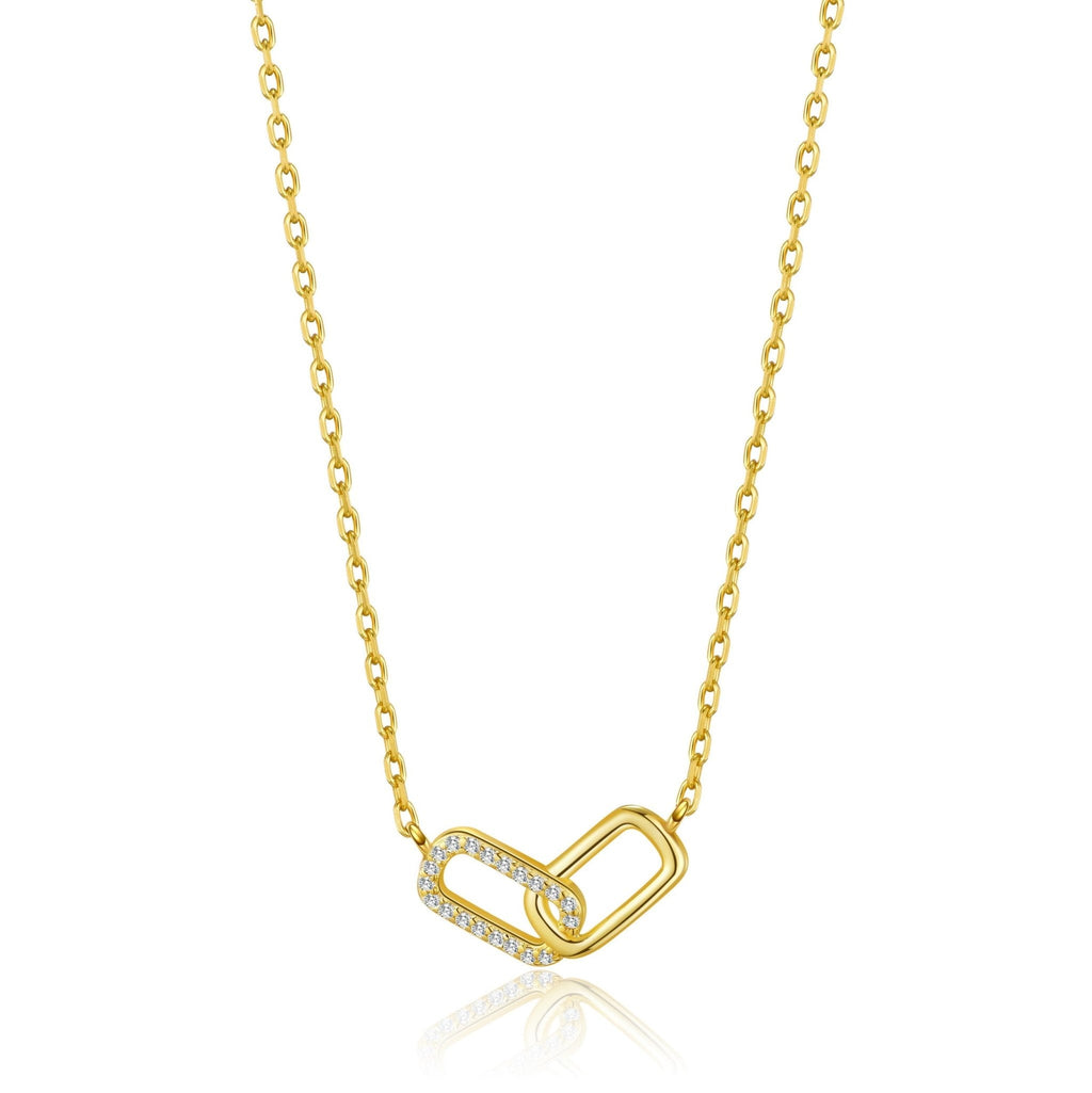 18k Gold Plated Paperclip Link Necklace Created with Zircondia® Crystals