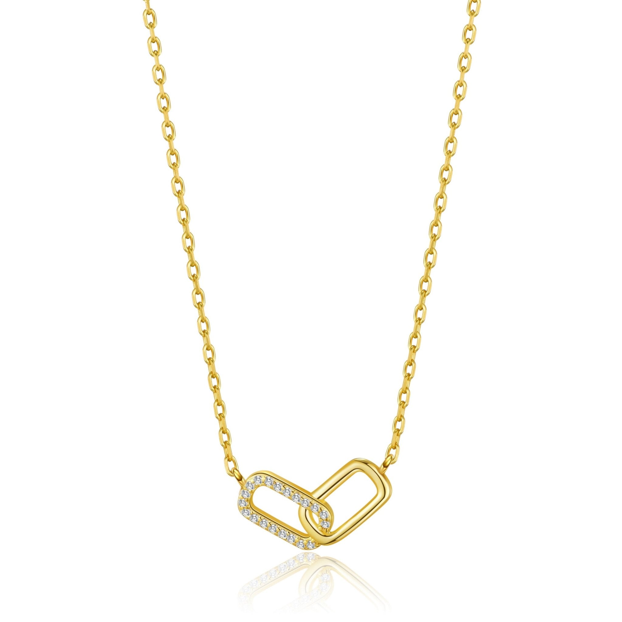 18k Gold Plated Paperclip Link Necklace Created with Zircondia® Crystals