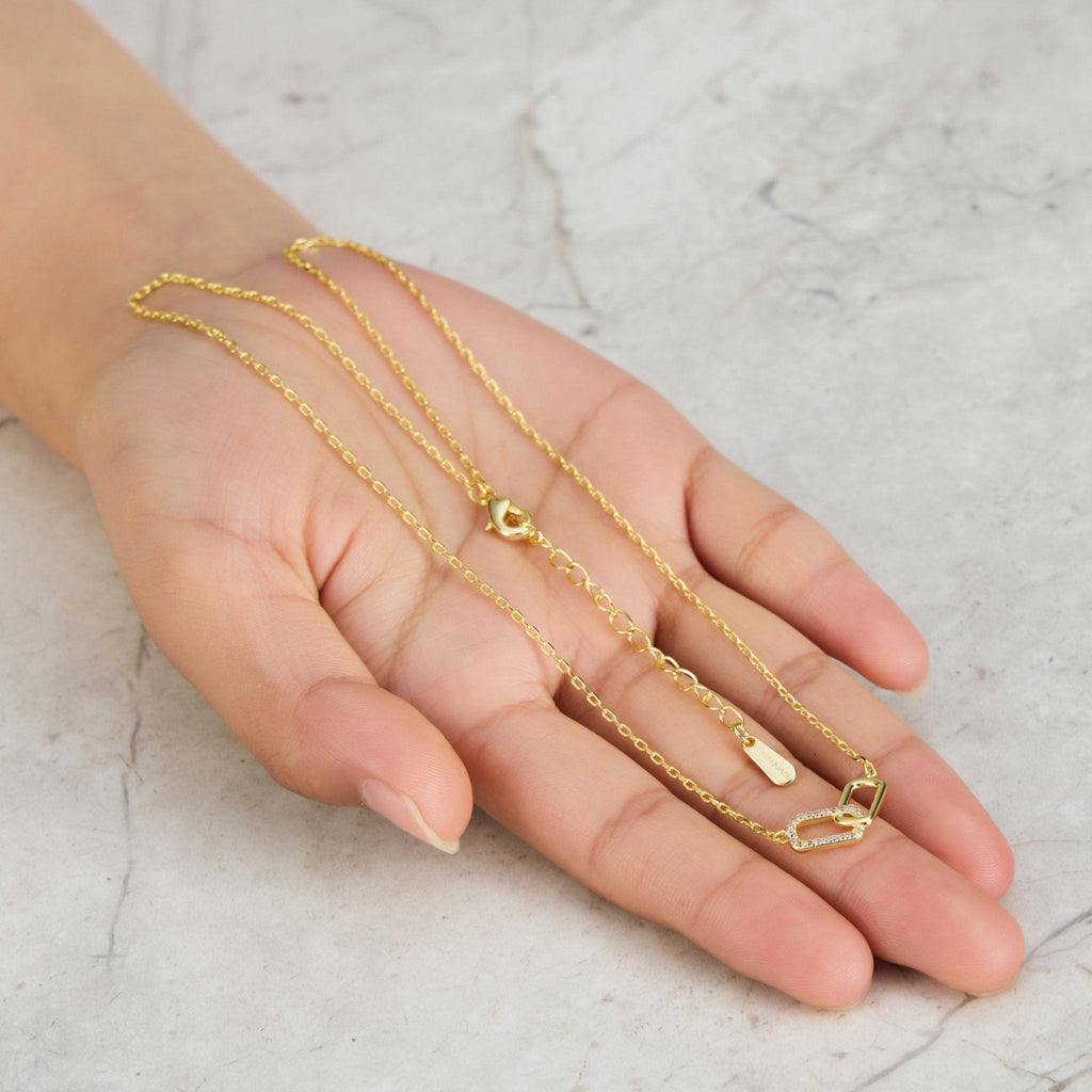 18k Gold Plated Paperclip Link Necklace Created with Zircondia® Crystals