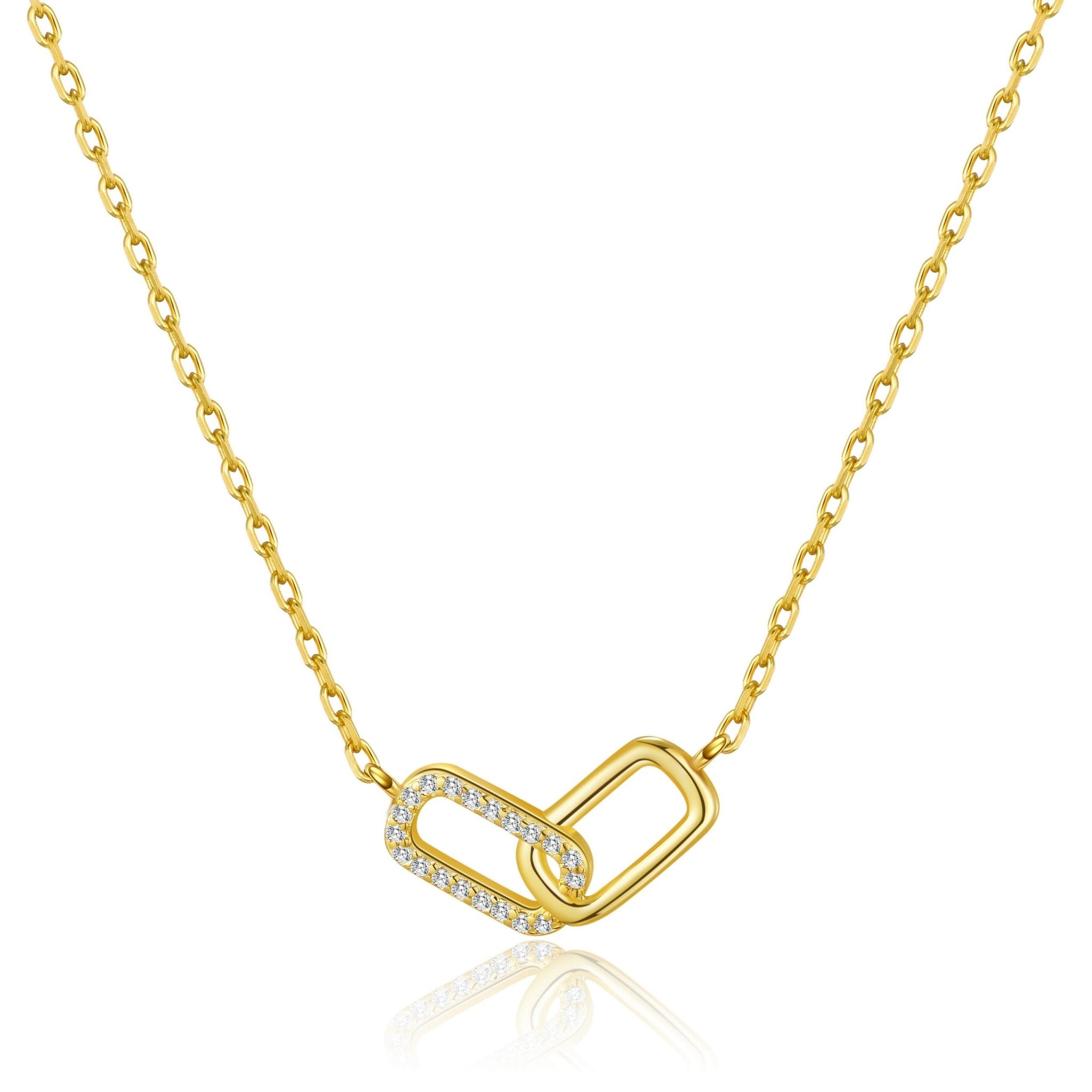 18k Gold Plated Paperclip Link Necklace Created with Zircondia® Crystals