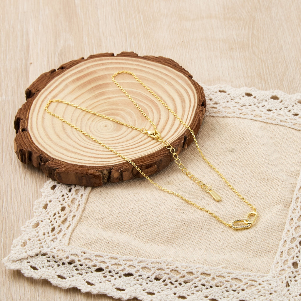 18k Gold Plated Paperclip Link Necklace Created with Zircondia® Crystals
