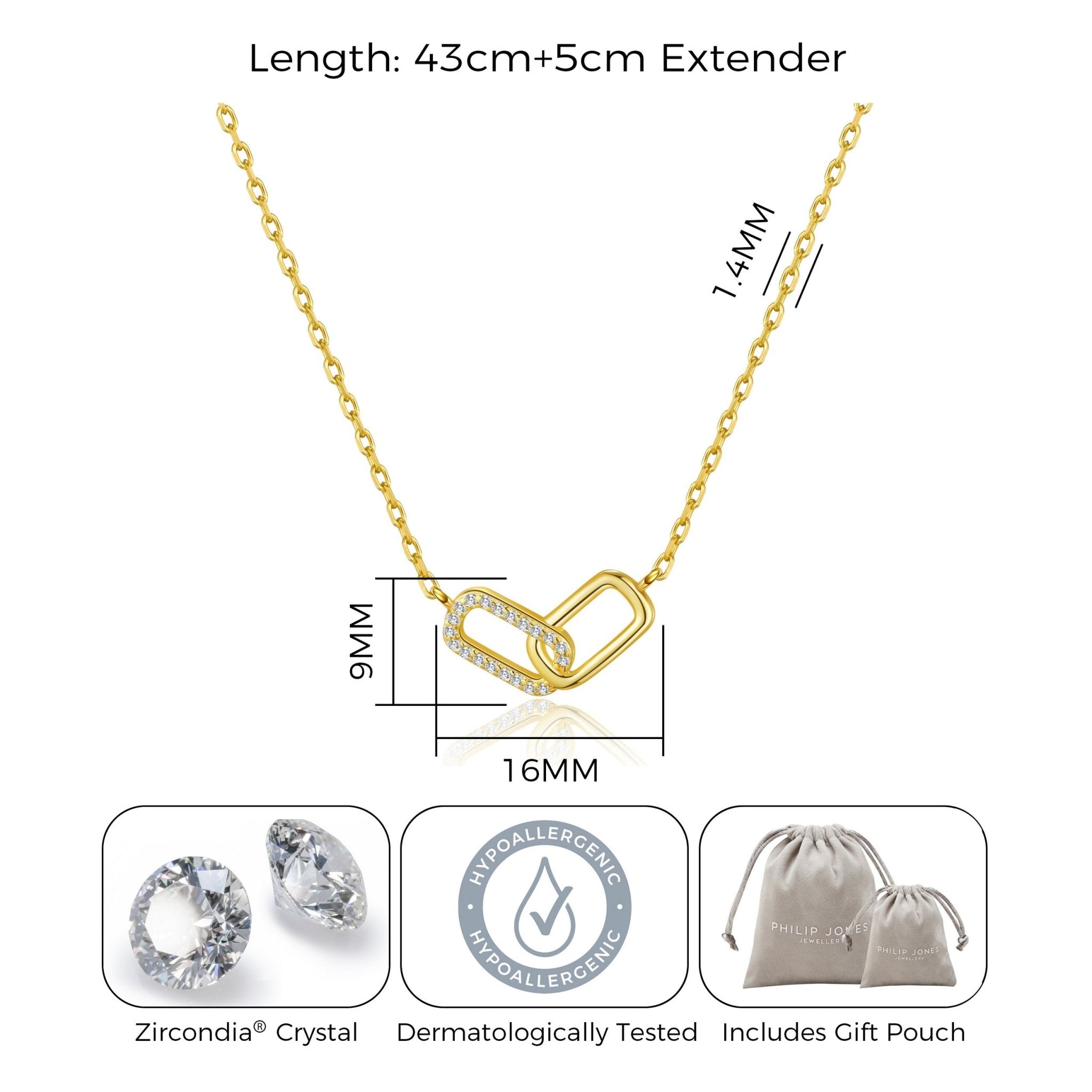 18k Gold Plated Paperclip Link Necklace Created with Zircondia® Crystals