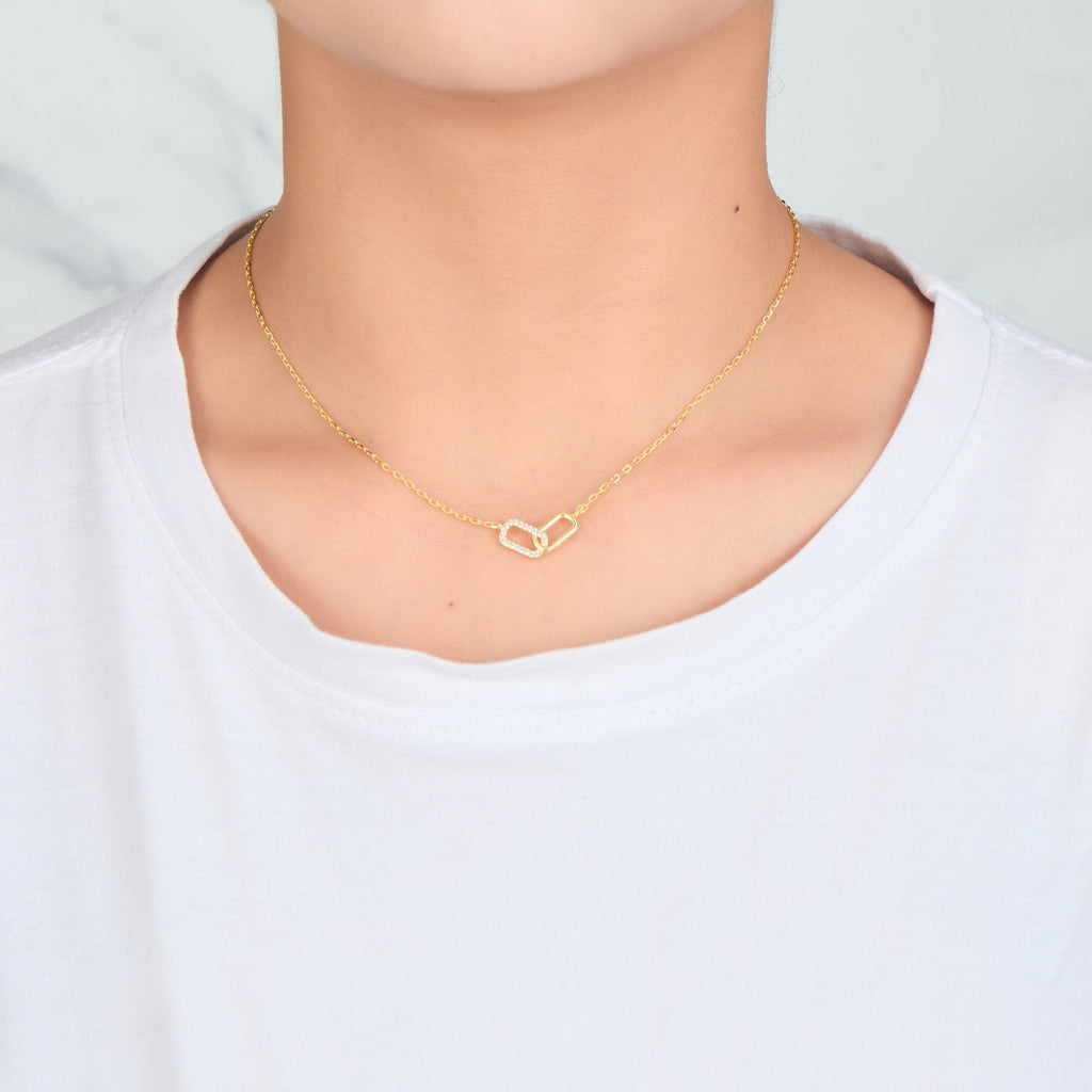 18k Gold Plated Paperclip Link Necklace Created with Zircondia® Crystals