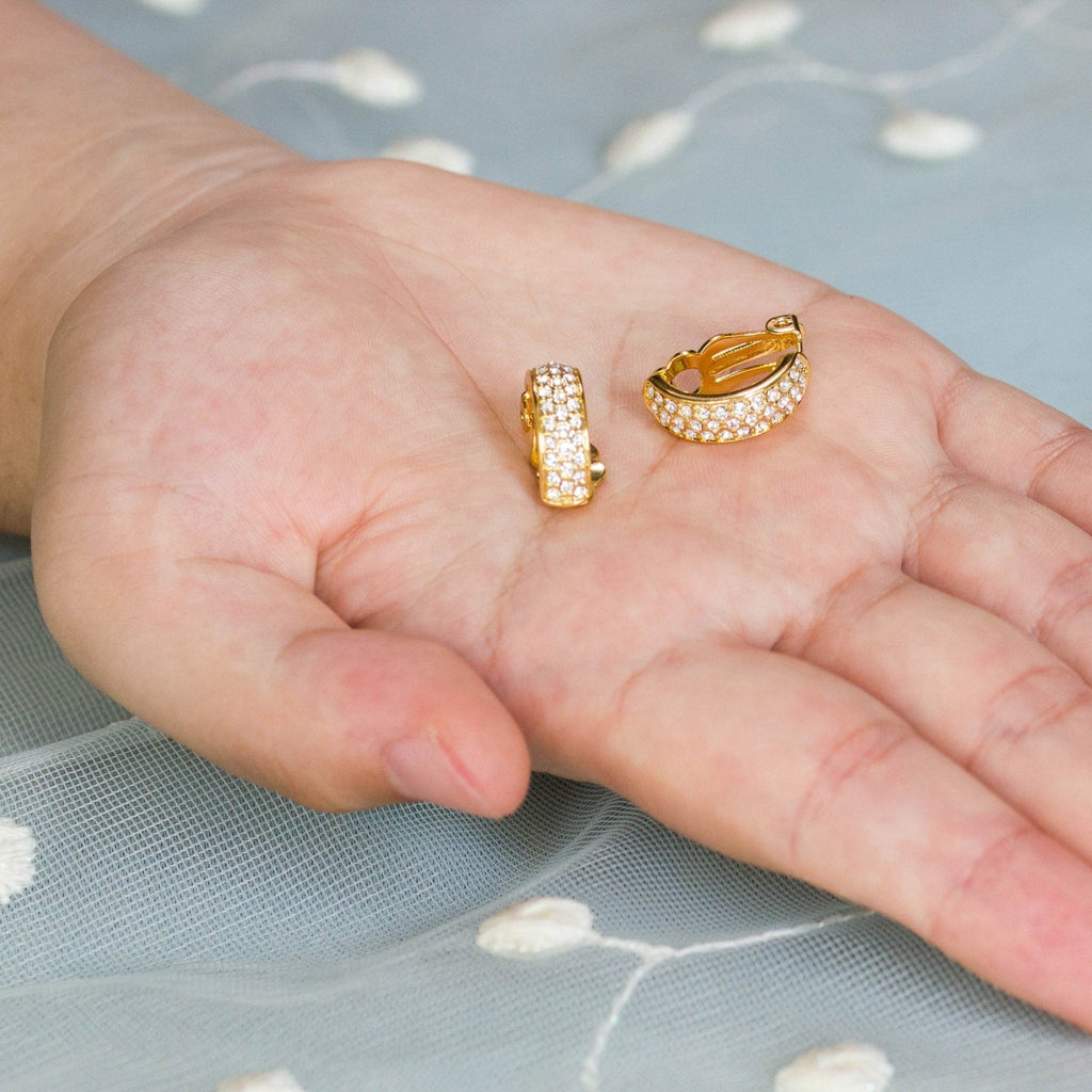 18k Gold Plated Pave Clip On Earrings Created with Zircondia® Crystals
