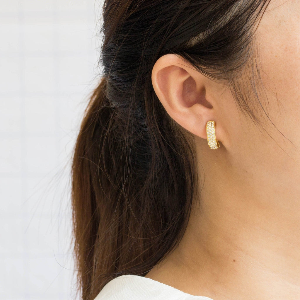 18k Gold Plated Pave Clip On Earrings Created with Zircondia® Crystals