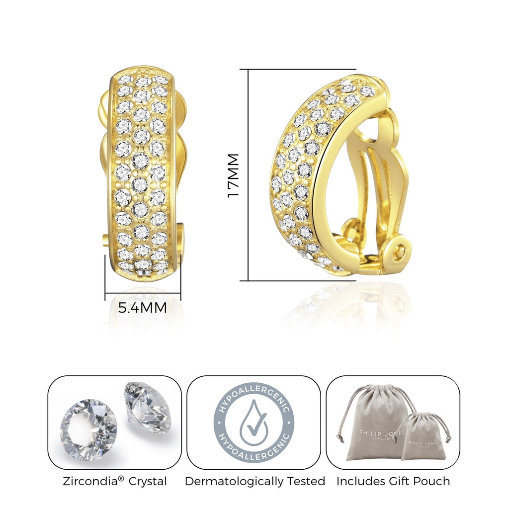 18k Gold Plated Pave Clip On Earrings Created with Zircondia® Crystals