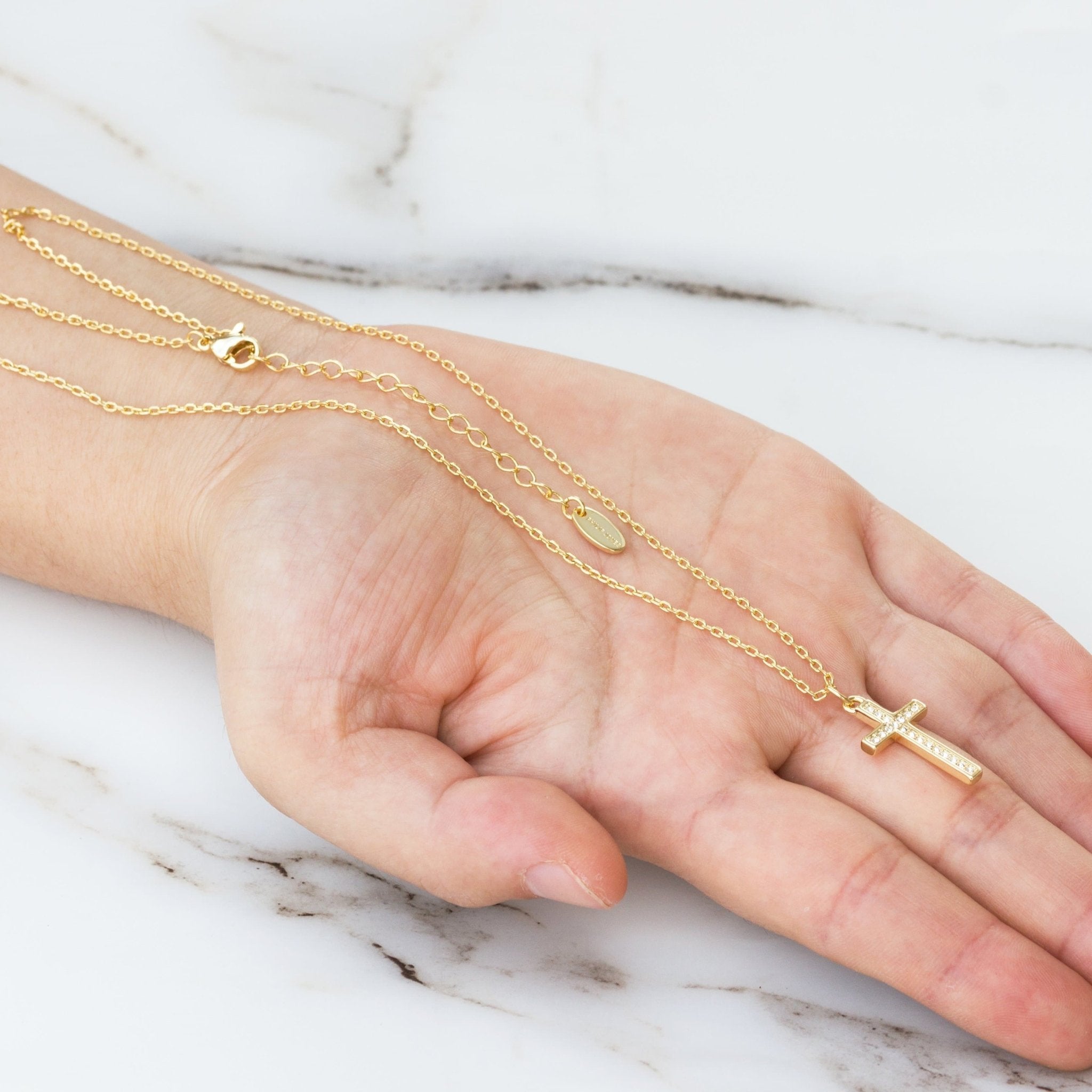 18k Gold Plated Pave Crystal Cross Necklace Created with Zircondia® Crystals