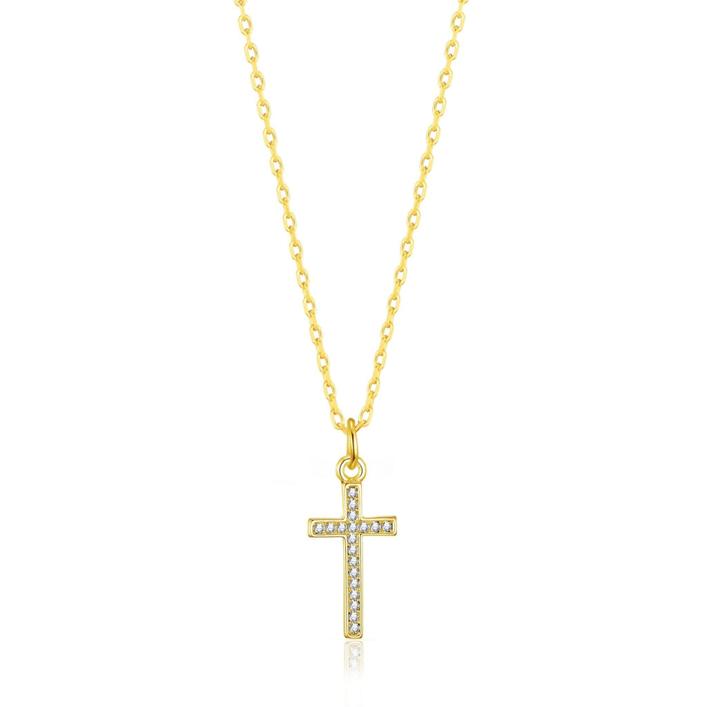 18k Gold Plated Pave Crystal Cross Necklace Created with Zircondia® Crystals