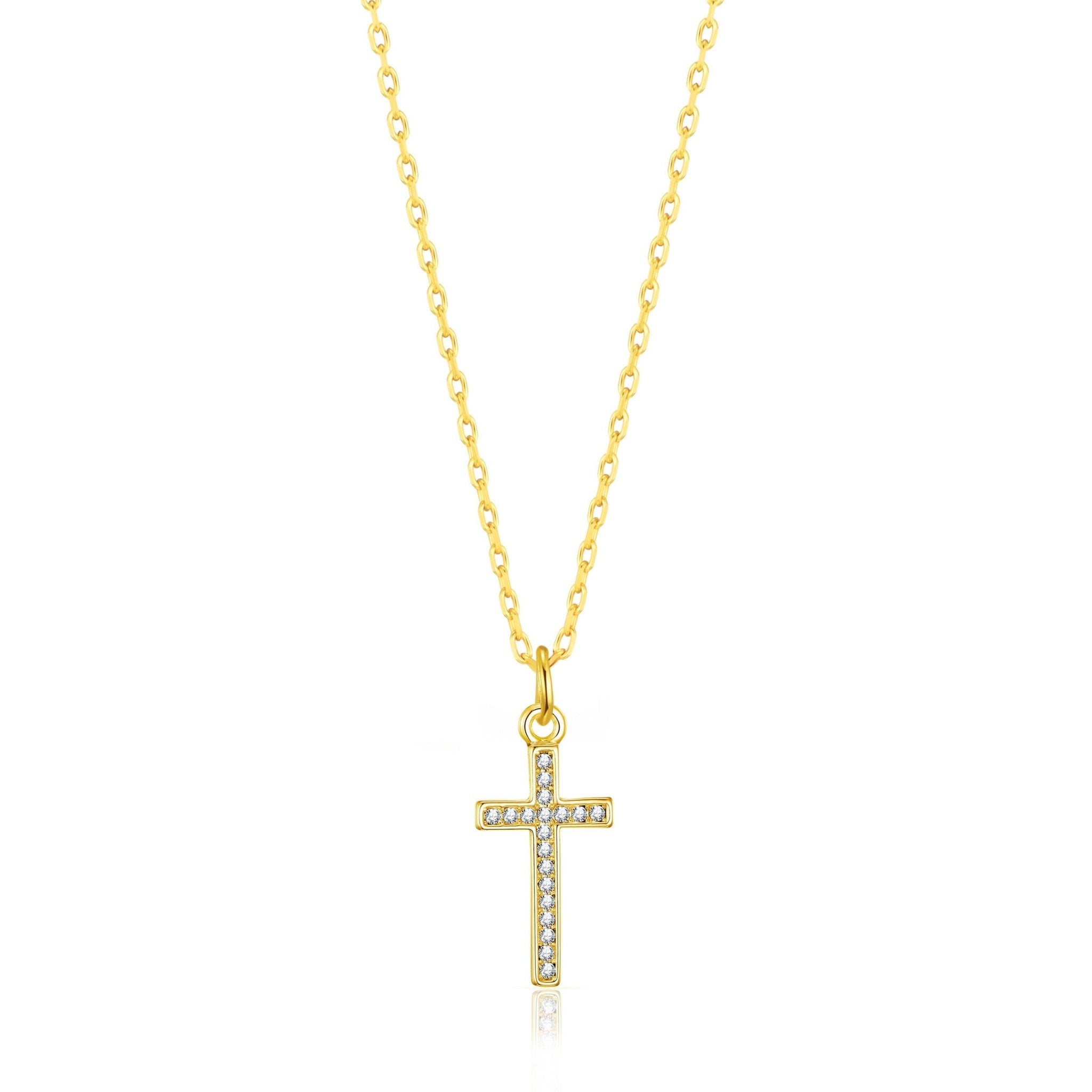 18k Gold Plated Pave Crystal Cross Necklace Created with Zircondia® Crystals