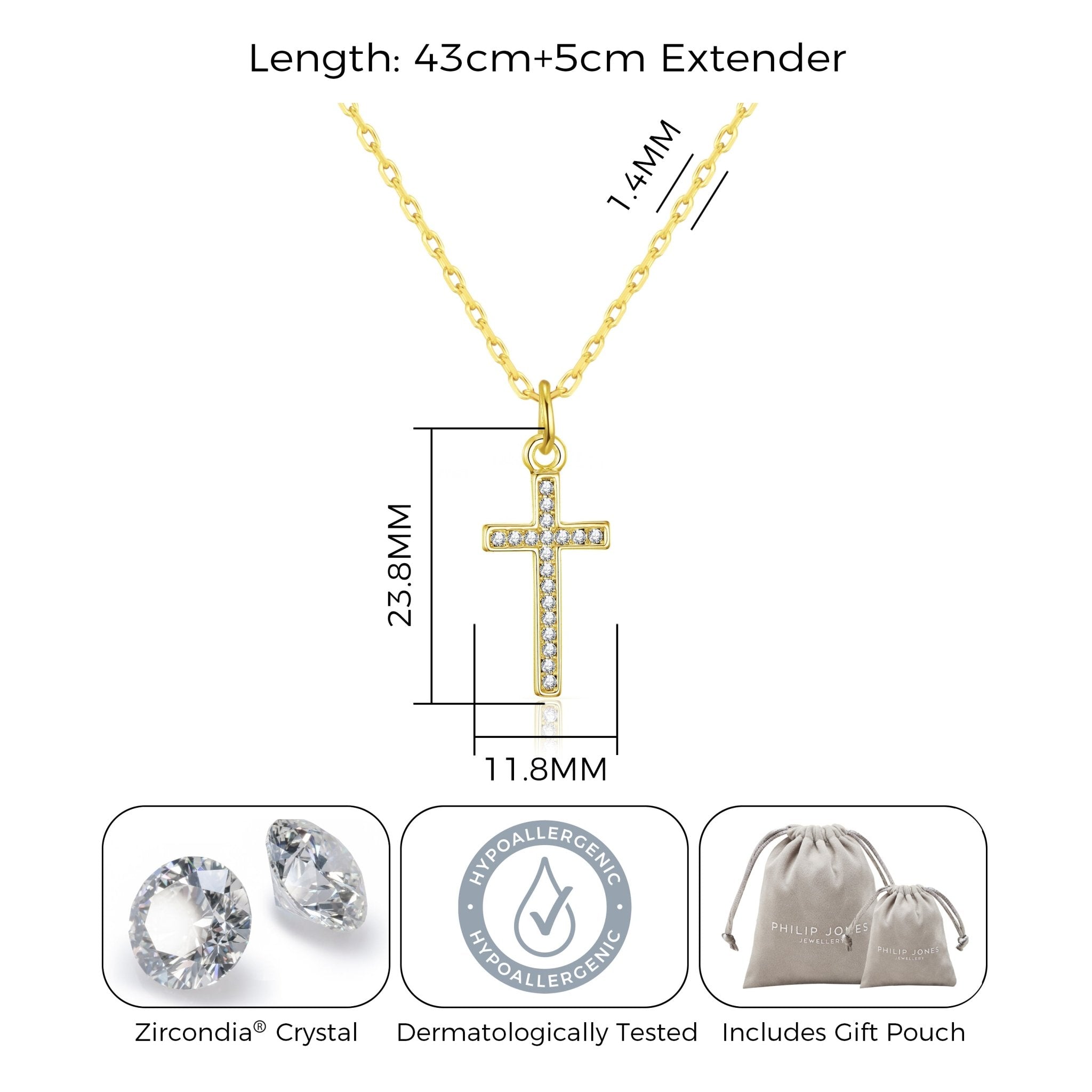 18k Gold Plated Pave Crystal Cross Necklace Created with Zircondia® Crystals
