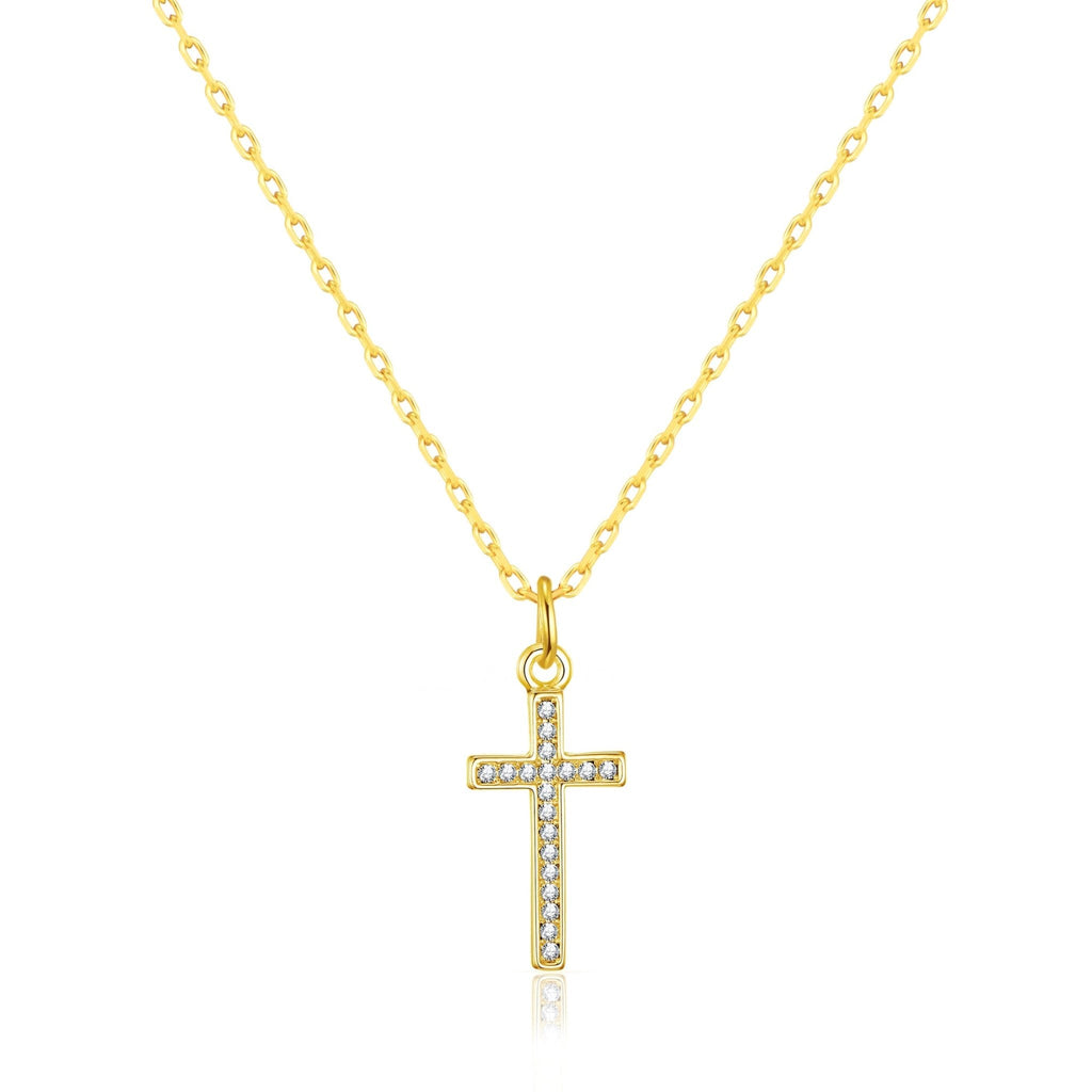 18k Gold Plated Pave Crystal Cross Necklace Created with Zircondia® Crystals