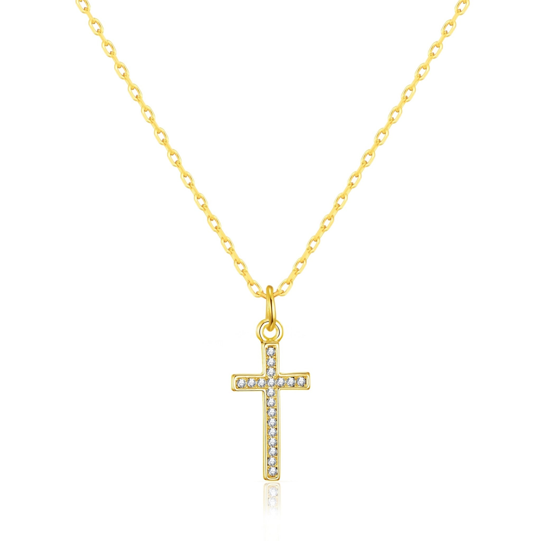 18k Gold Plated Pave Crystal Cross Necklace Created with Zircondia® Crystals