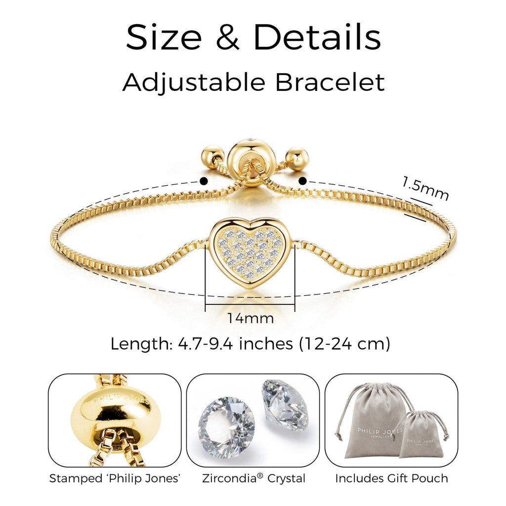 18k Gold Plated Pave Heart Friendship Slider Bracelet Created with Zircondia® Crystals