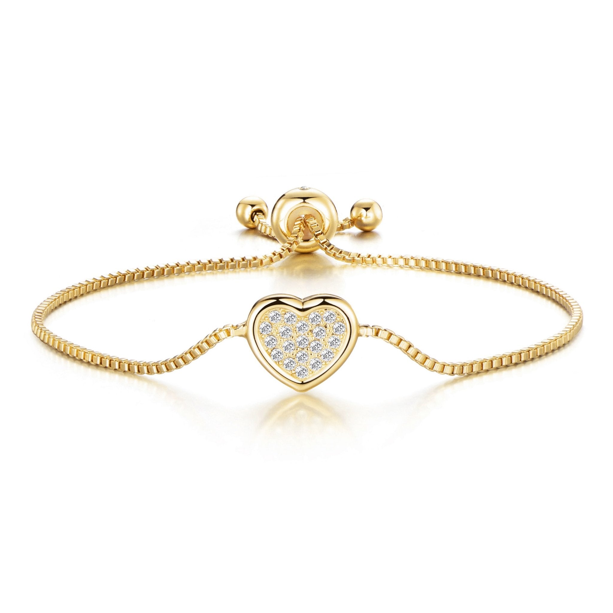 18k Gold Plated Pave Heart Friendship Slider Bracelet Created with Zircondia® Crystals