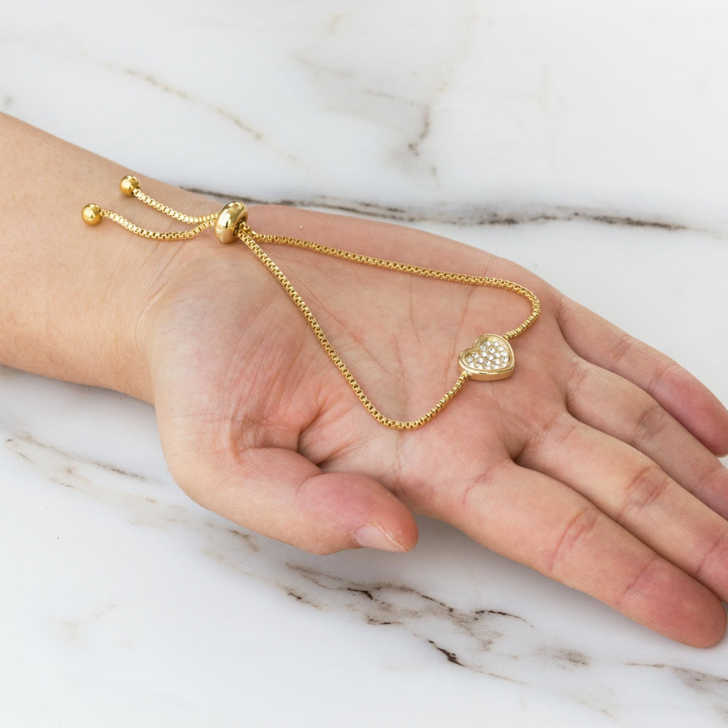 18k Gold Plated Pave Heart Friendship Slider Bracelet Created with Zircondia® Crystals