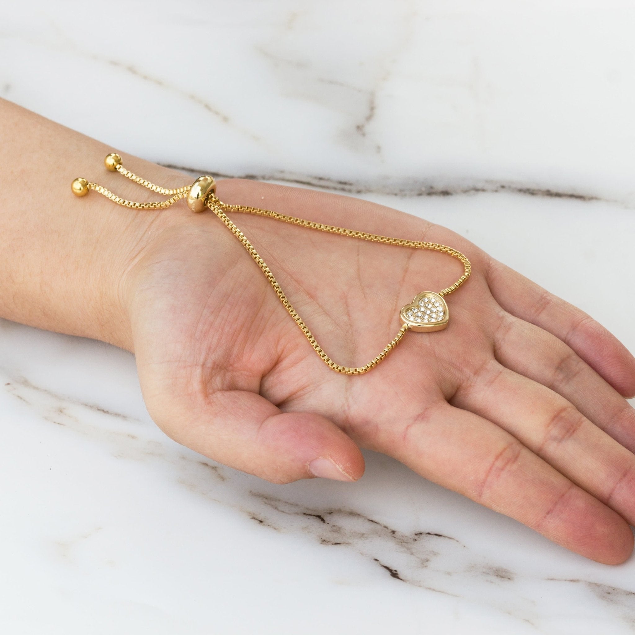 18k Gold Plated Pave Heart Friendship Slider Bracelet Created with Zircondia® Crystals