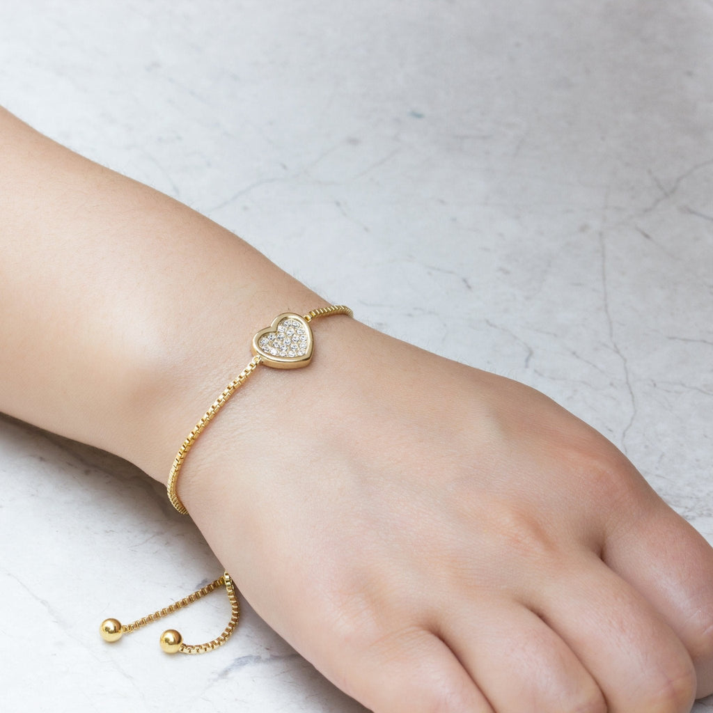 18k Gold Plated Pave Heart Friendship Slider Bracelet Created with Zircondia® Crystals