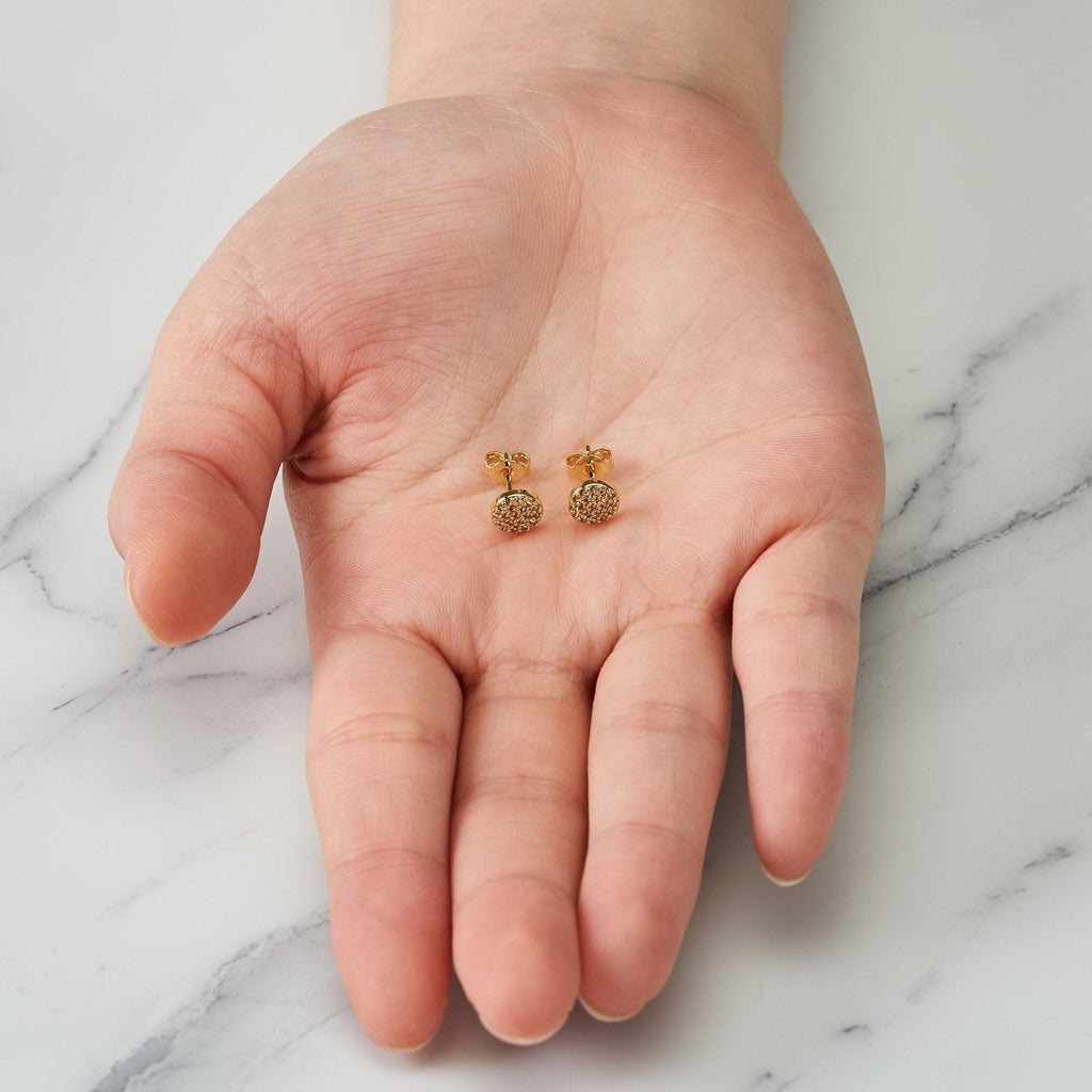 18k Gold Plated Pave Round Earrings Created with Zircondia® Crystals
