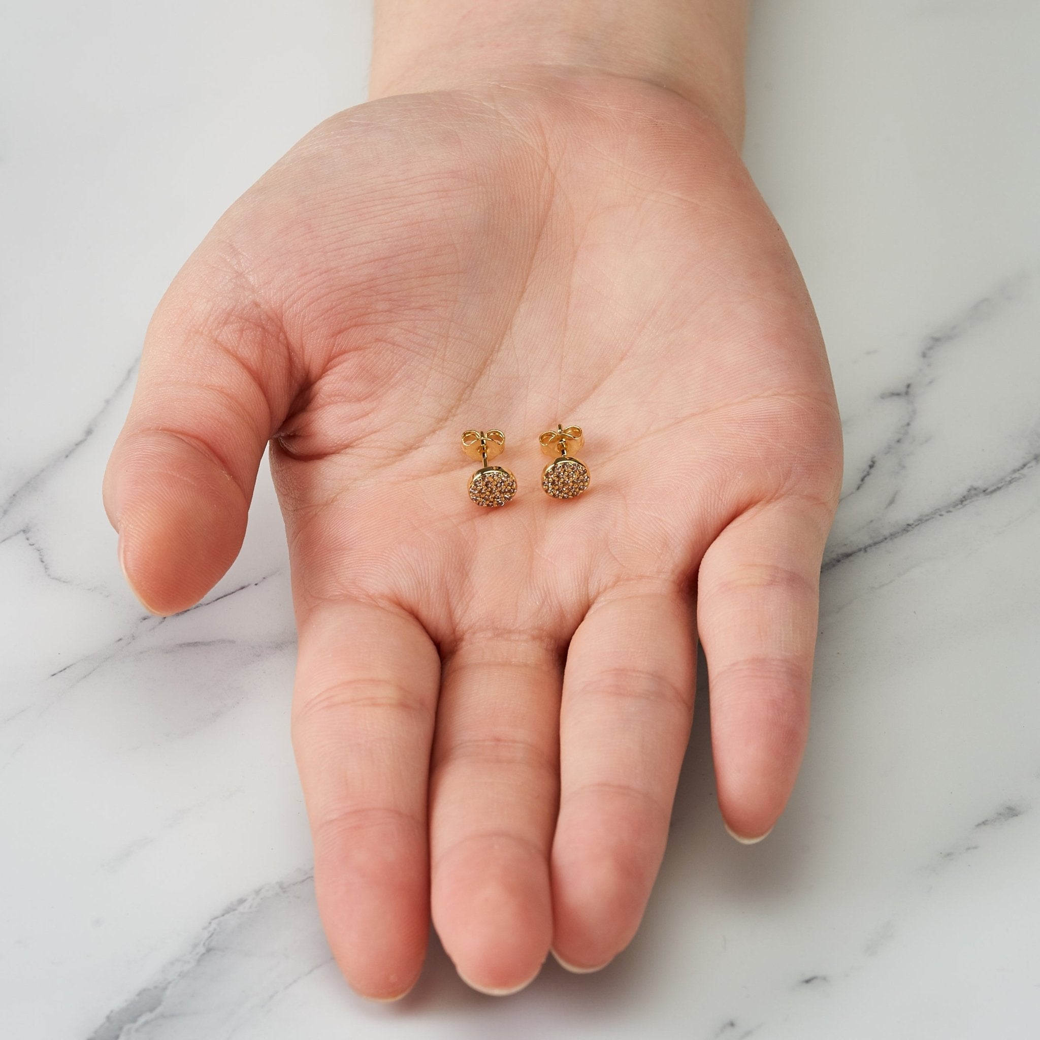 18k Gold Plated Pave Round Earrings Created with Zircondia® Crystals