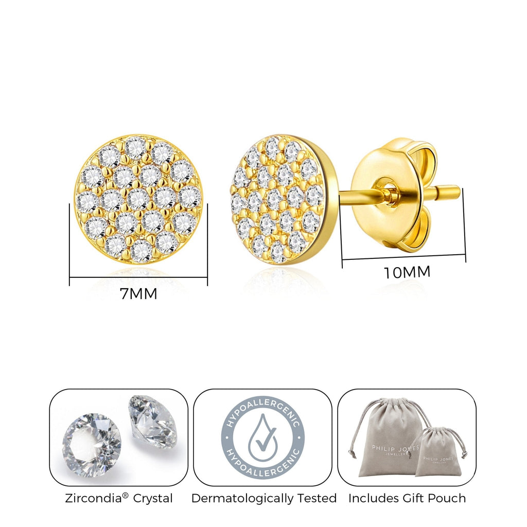 18k Gold Plated Pave Round Earrings Created with Zircondia® Crystals