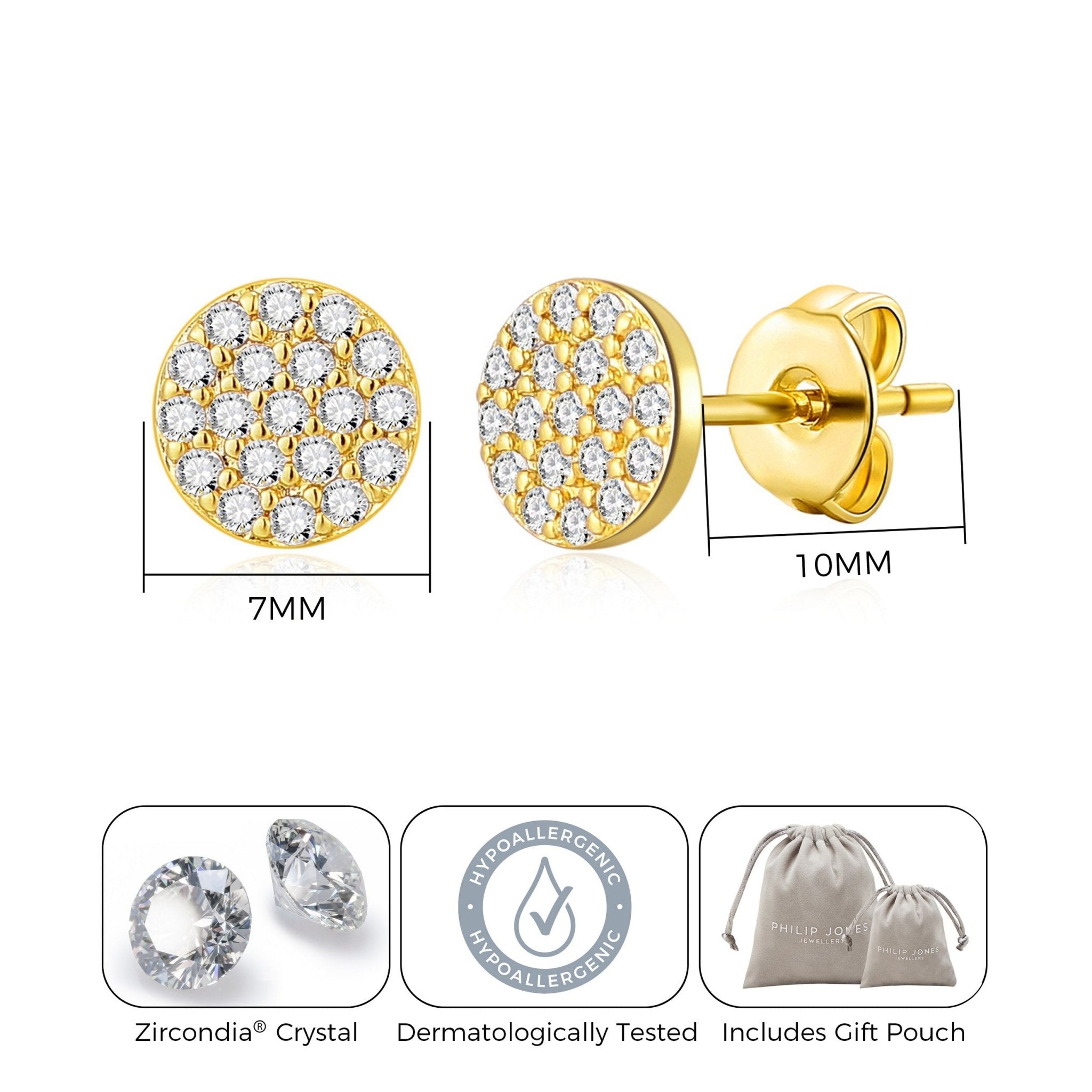 18k Gold Plated Pave Round Earrings Created with Zircondia® Crystals