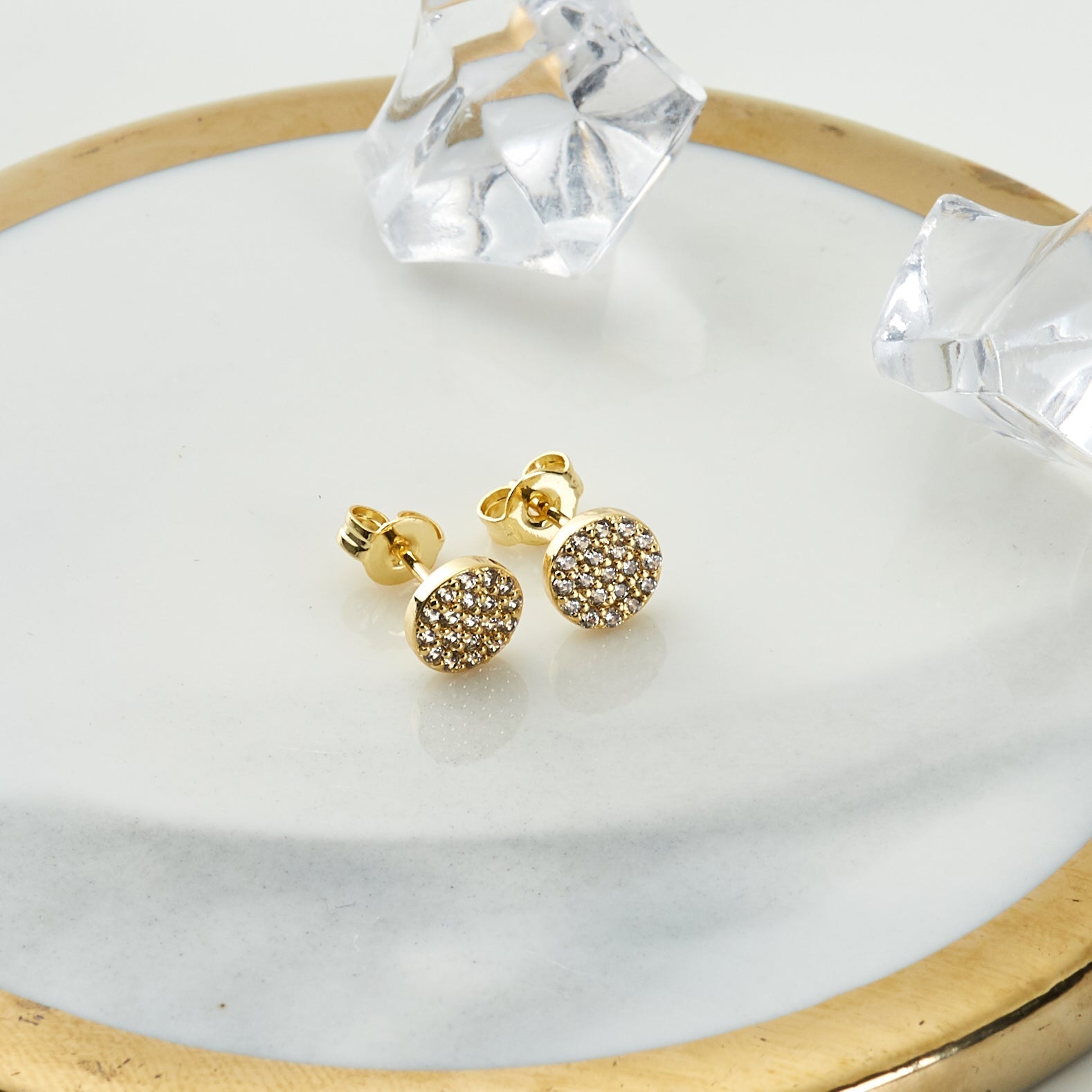 18k Gold Plated Pave Round Earrings Created with Zircondia® Crystals