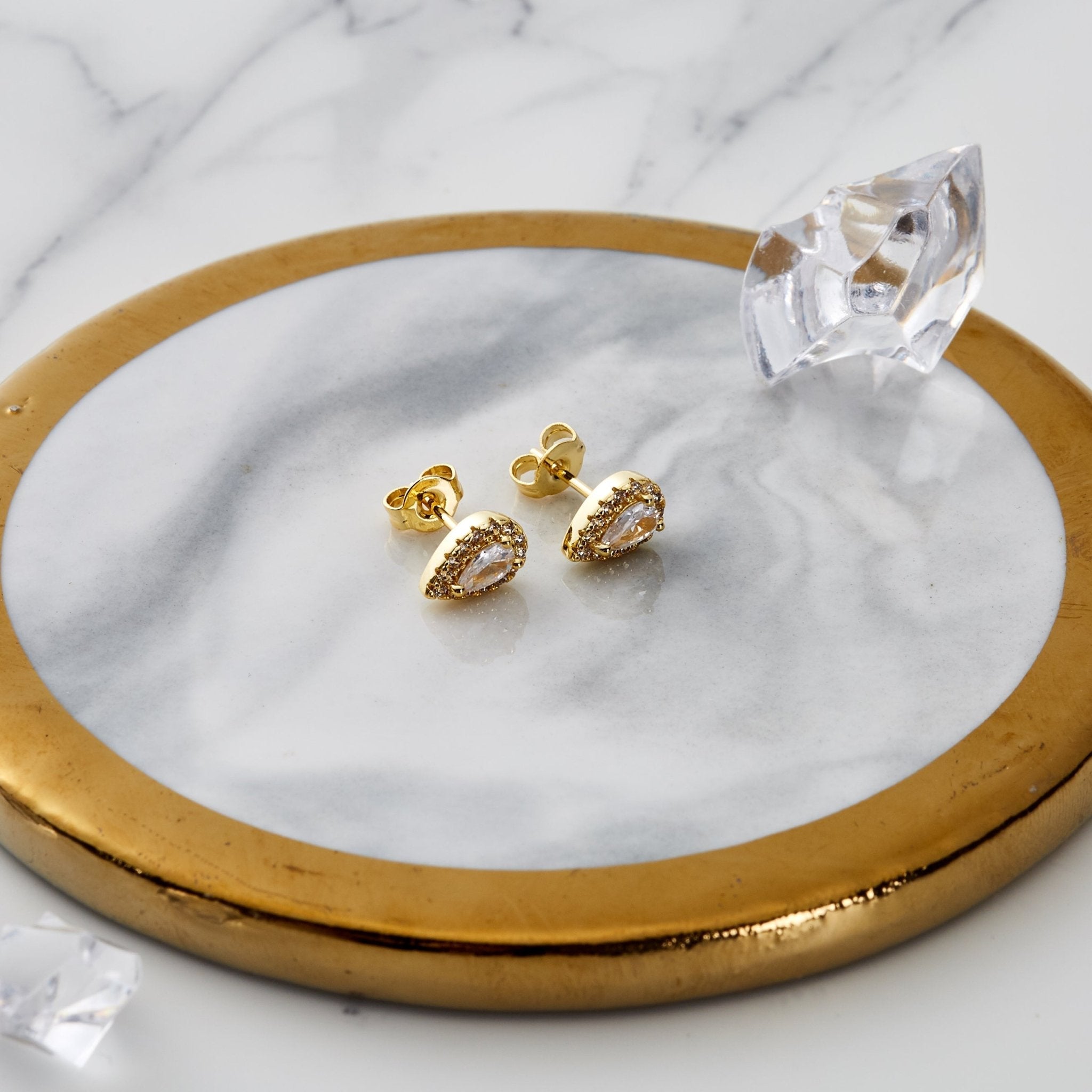 18k Gold Plated Pear Halo Earrings Created with Zircondia® Crystals