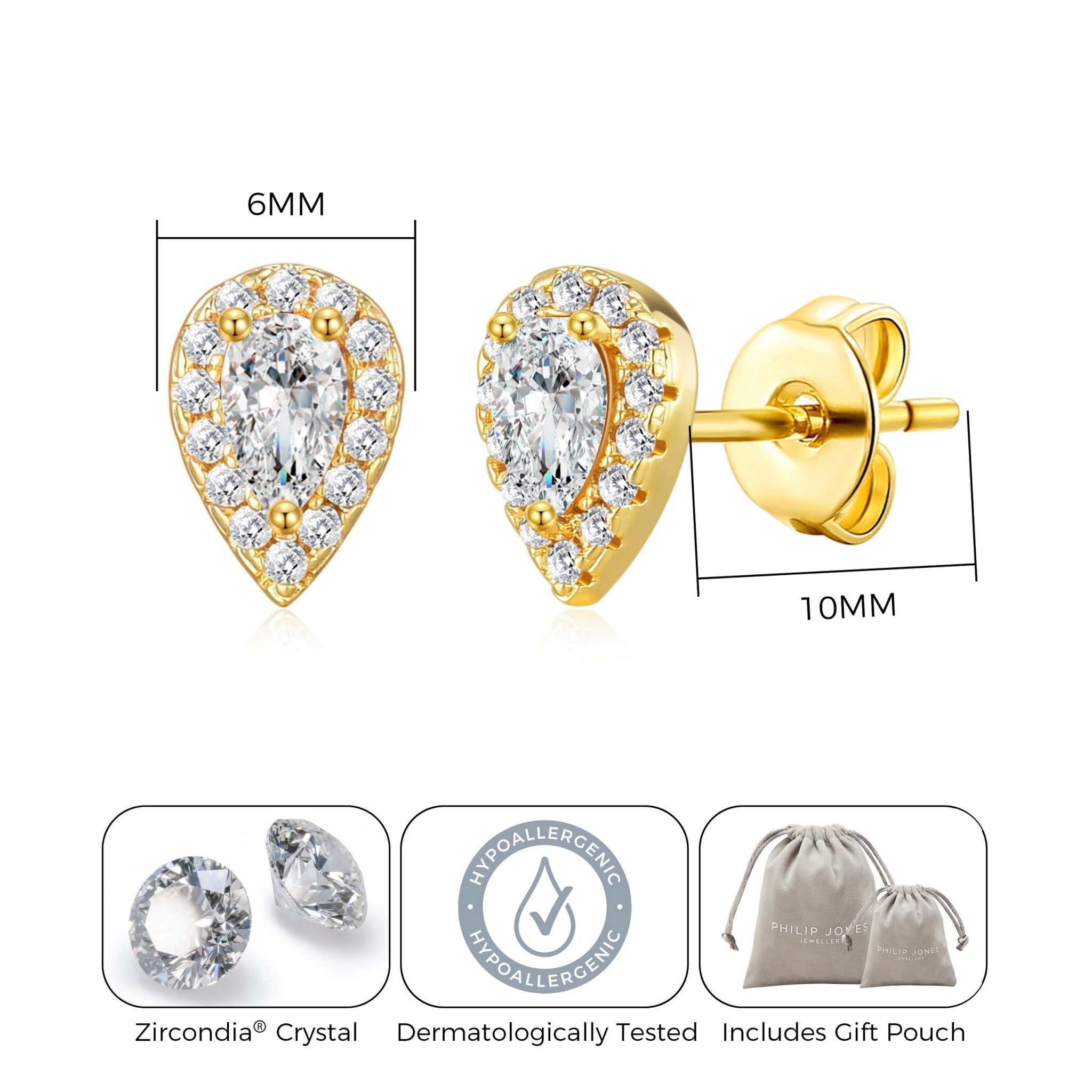 18k Gold Plated Pear Halo Earrings Created with Zircondia® Crystals