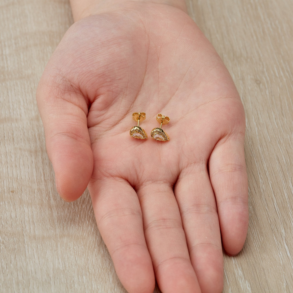18k Gold Plated Pear Halo Earrings Created with Zircondia® Crystals