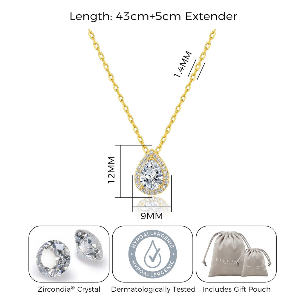18k Gold Plated Pear Halo Necklace Created with Zircondia® Crystals