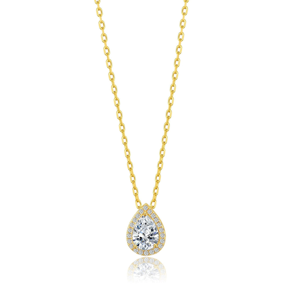 18k Gold Plated Pear Halo Necklace Created with Zircondia® Crystals