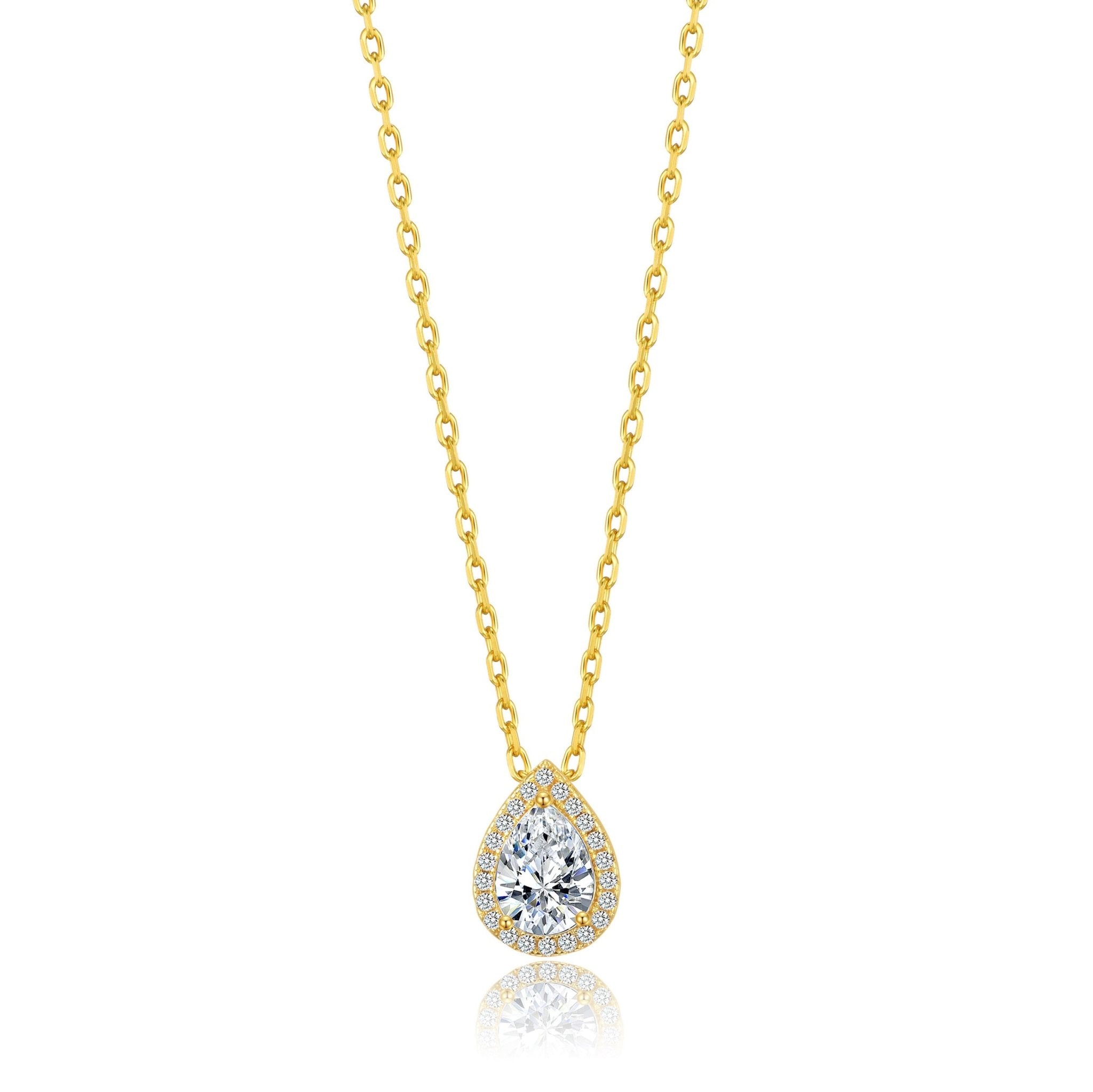 18k Gold Plated Pear Halo Necklace Created with Zircondia® Crystals