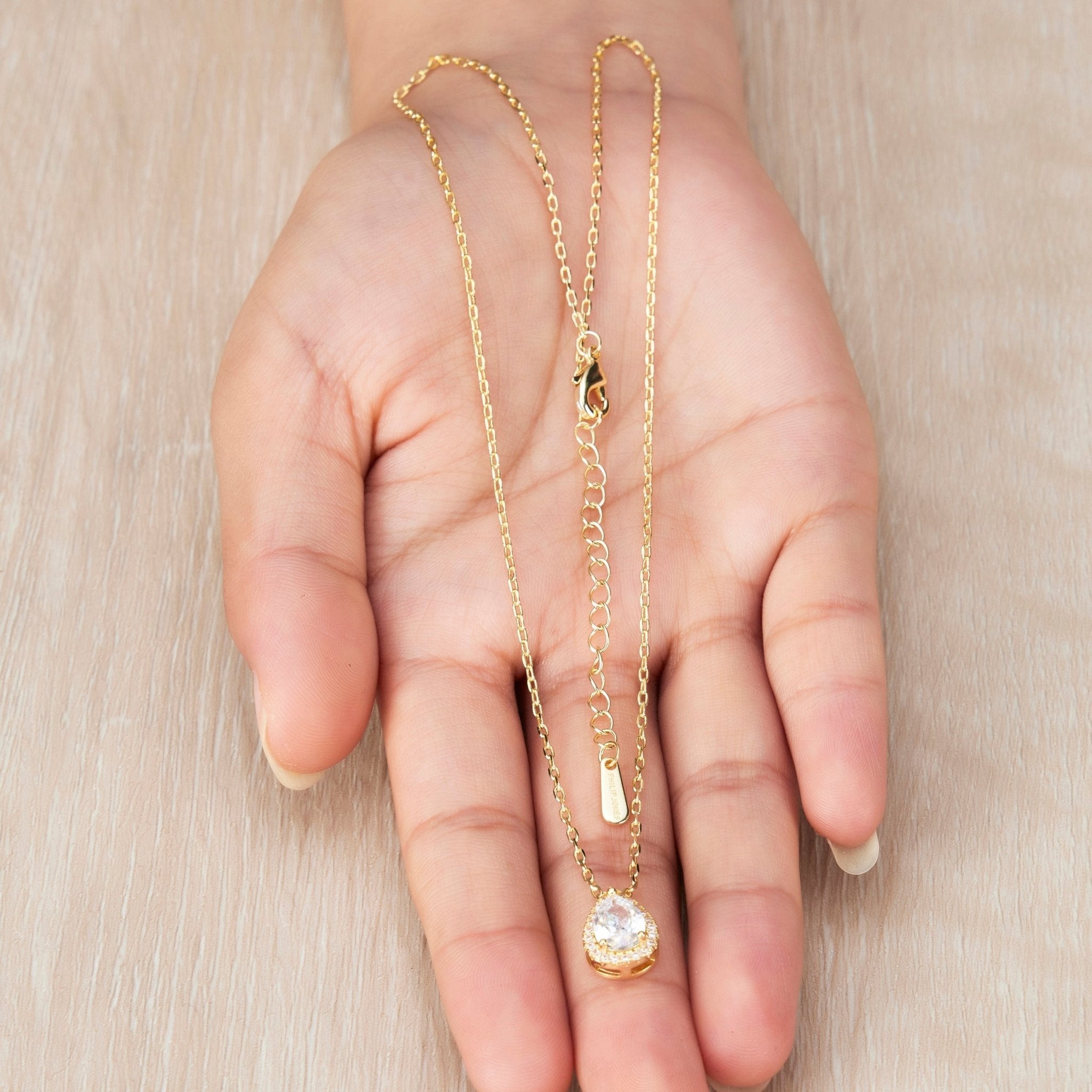 18k Gold Plated Pear Halo Necklace Created with Zircondia® Crystals