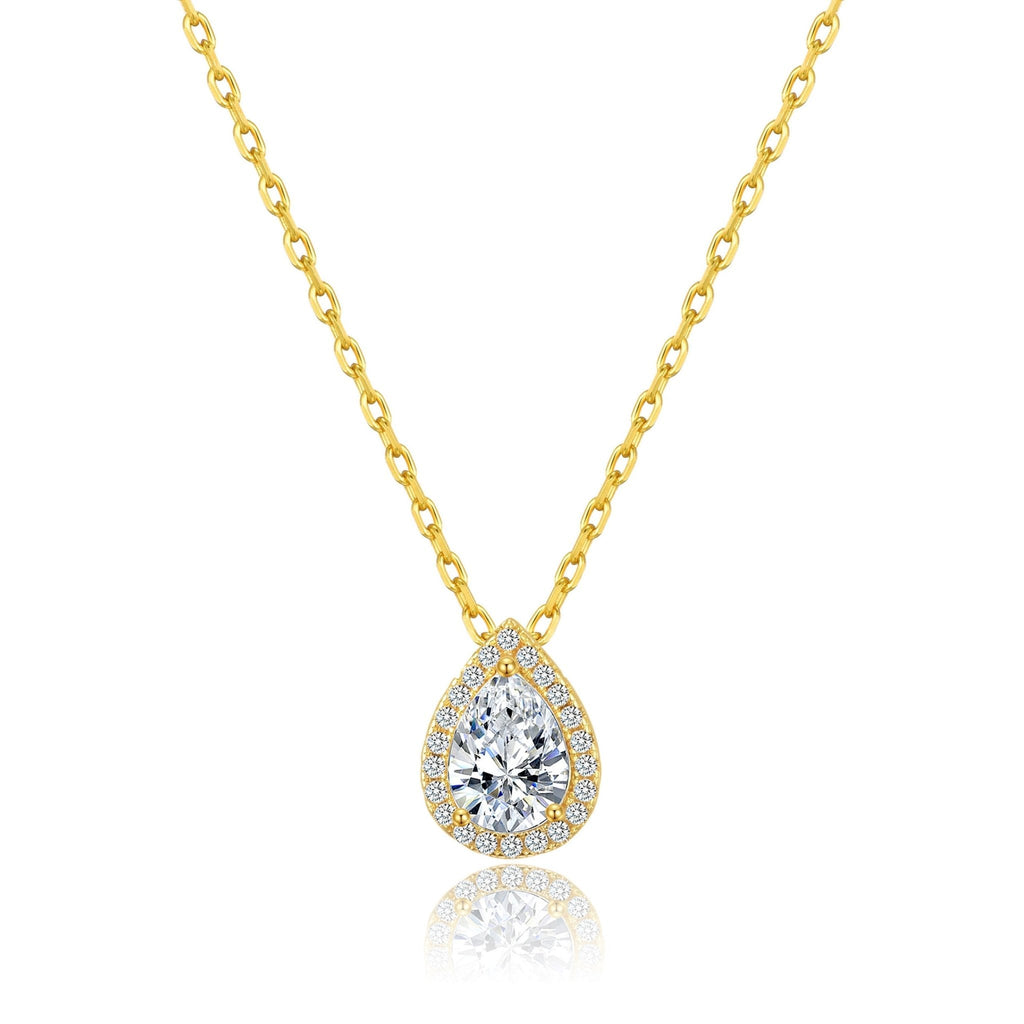 18k Gold Plated Pear Halo Necklace Created with Zircondia® Crystals