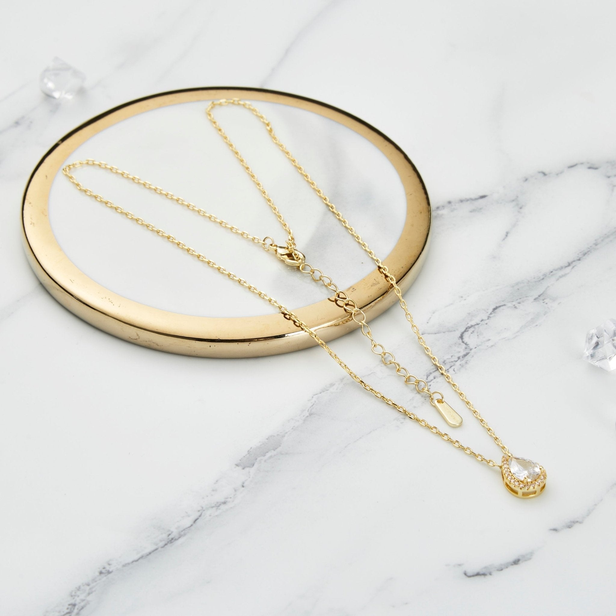 18k Gold Plated Pear Halo Necklace Created with Zircondia® Crystals